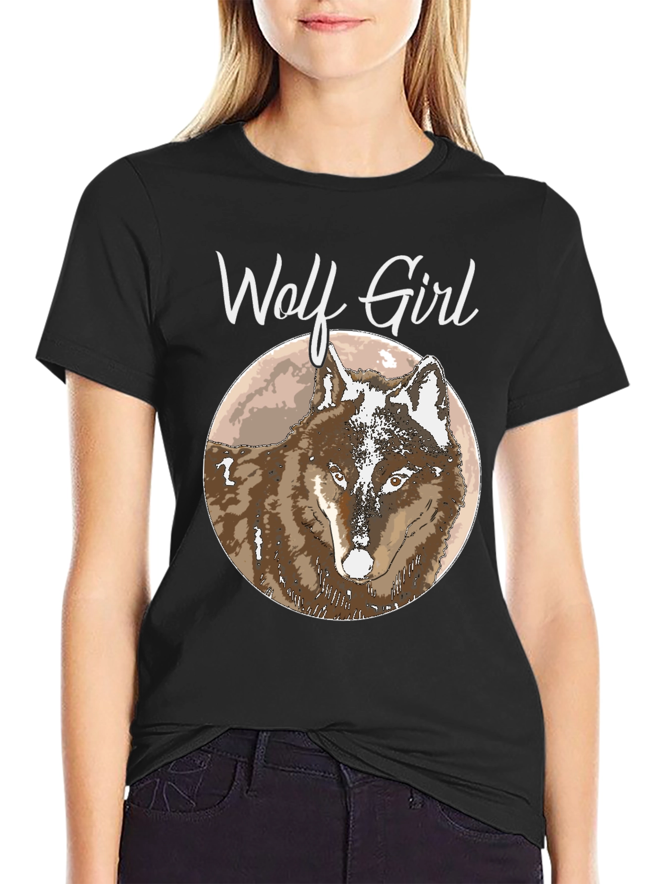 Black Wolf Girl T-Shirt view 2