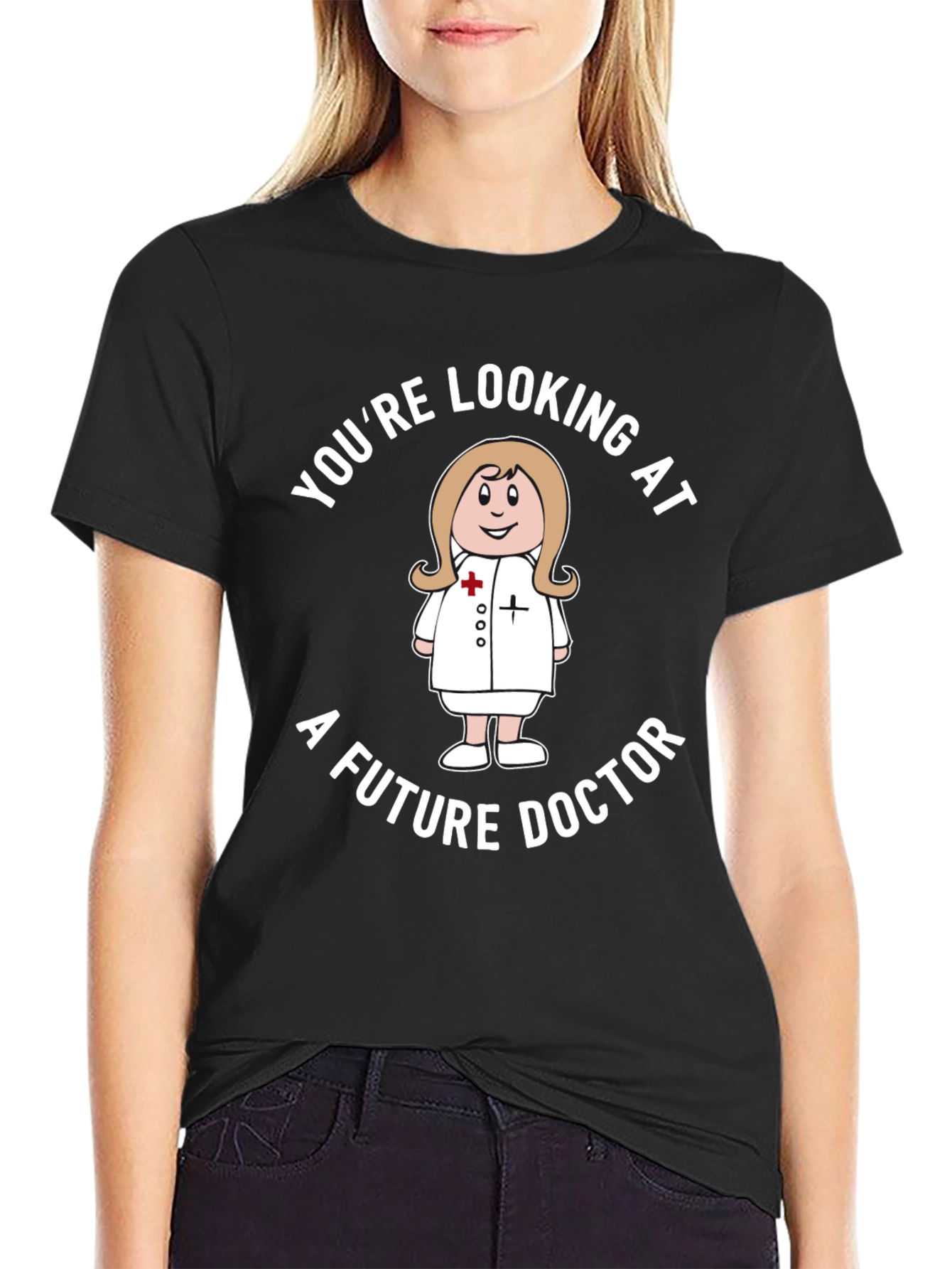 Black Future Doctor T-Shirt - Cute Medical Student Tee view 2