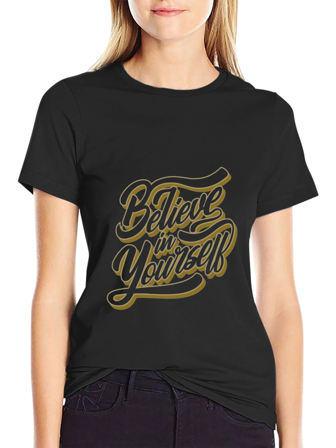 Black Believe in Yourself Graphic Tee - Stylish Black T-Shirt view 2
