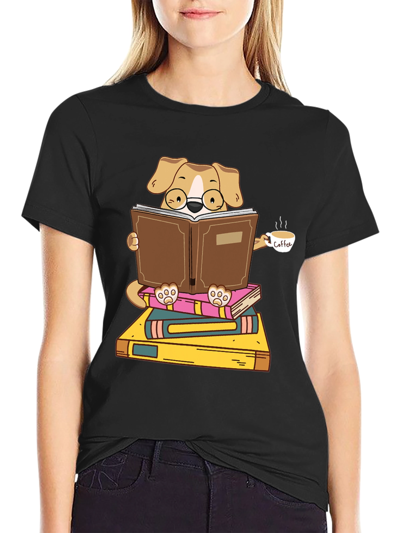Black Bookworm Dog Graphic T-Shirt view 2