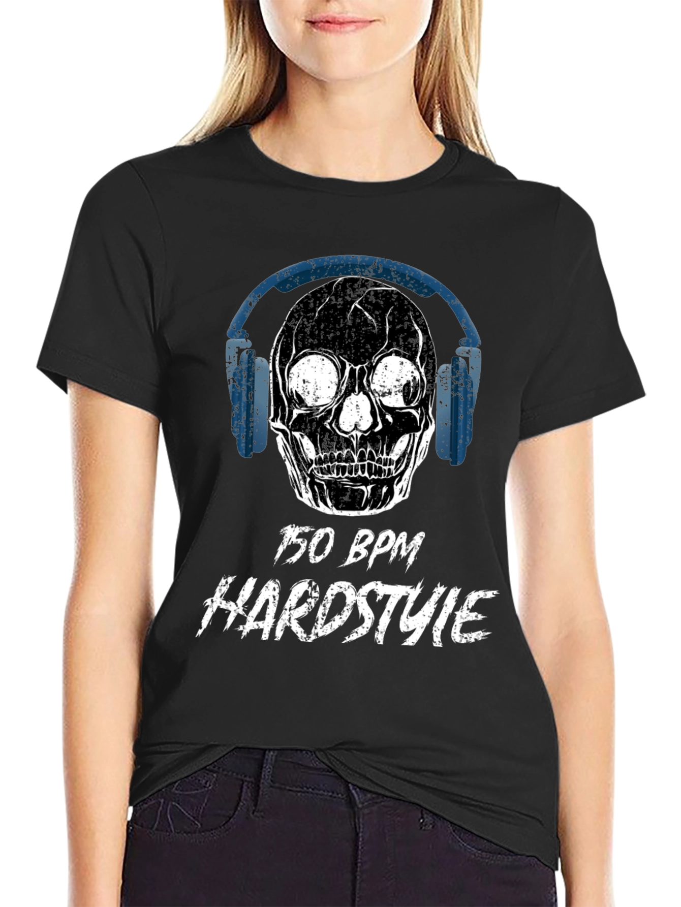 Black 150 BPM Hardstyle Skull T-Shirt view 2
