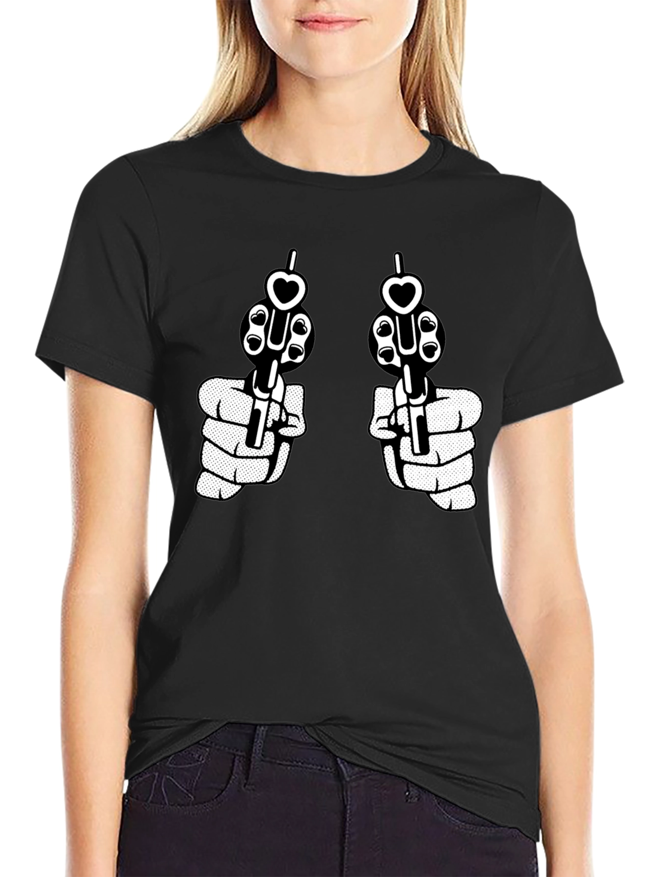 Black Guns and Hearts Graphic Tee - Black view 2