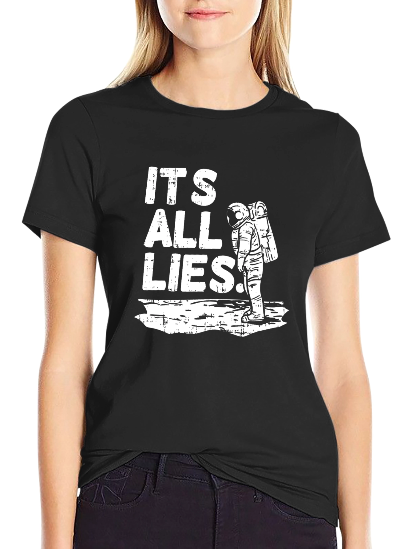 Black It's All Lies Astronaut Graphic Tee view 2