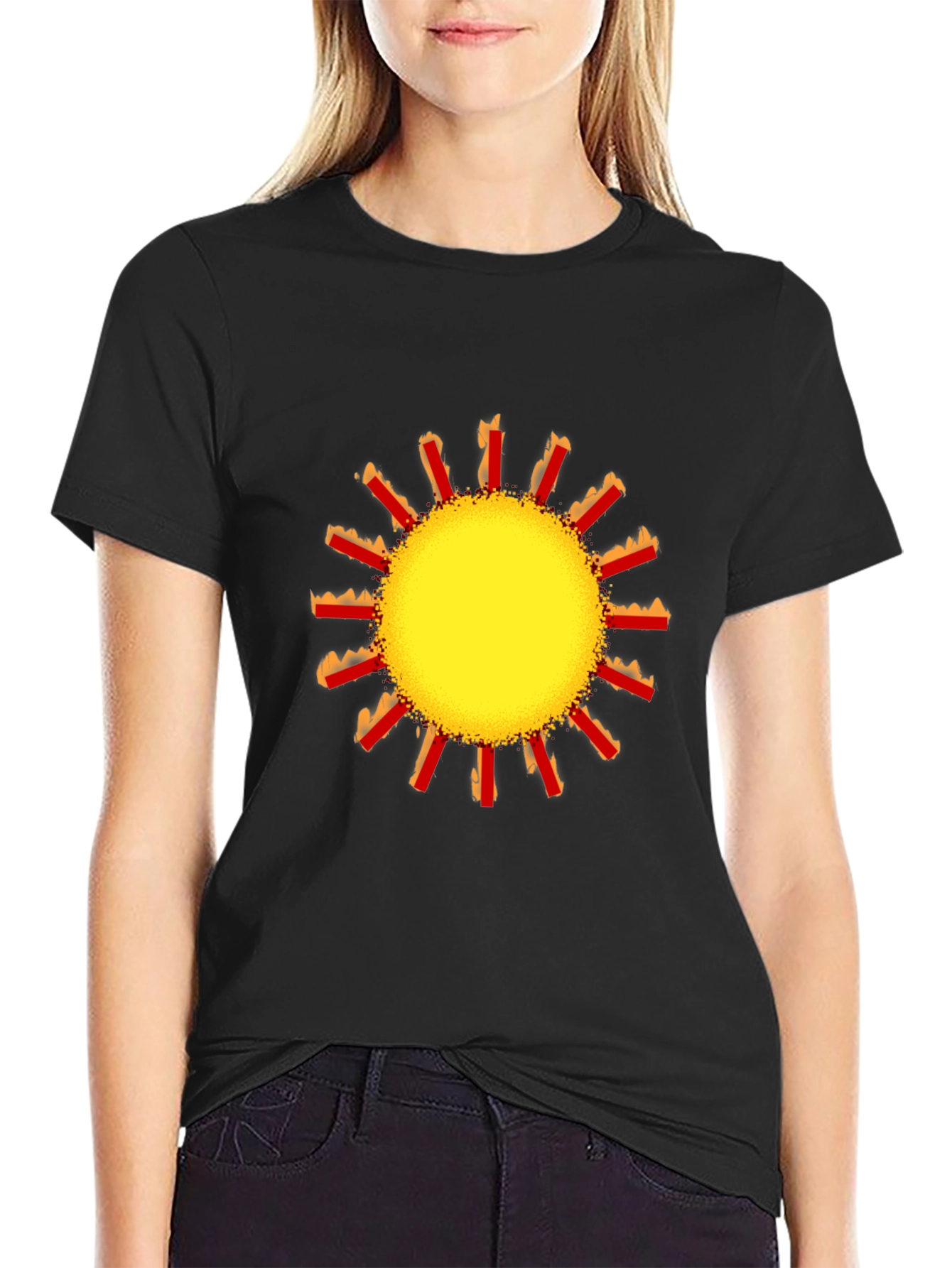 Black Vibrant Sun Graphic Black T-Shirt view 2