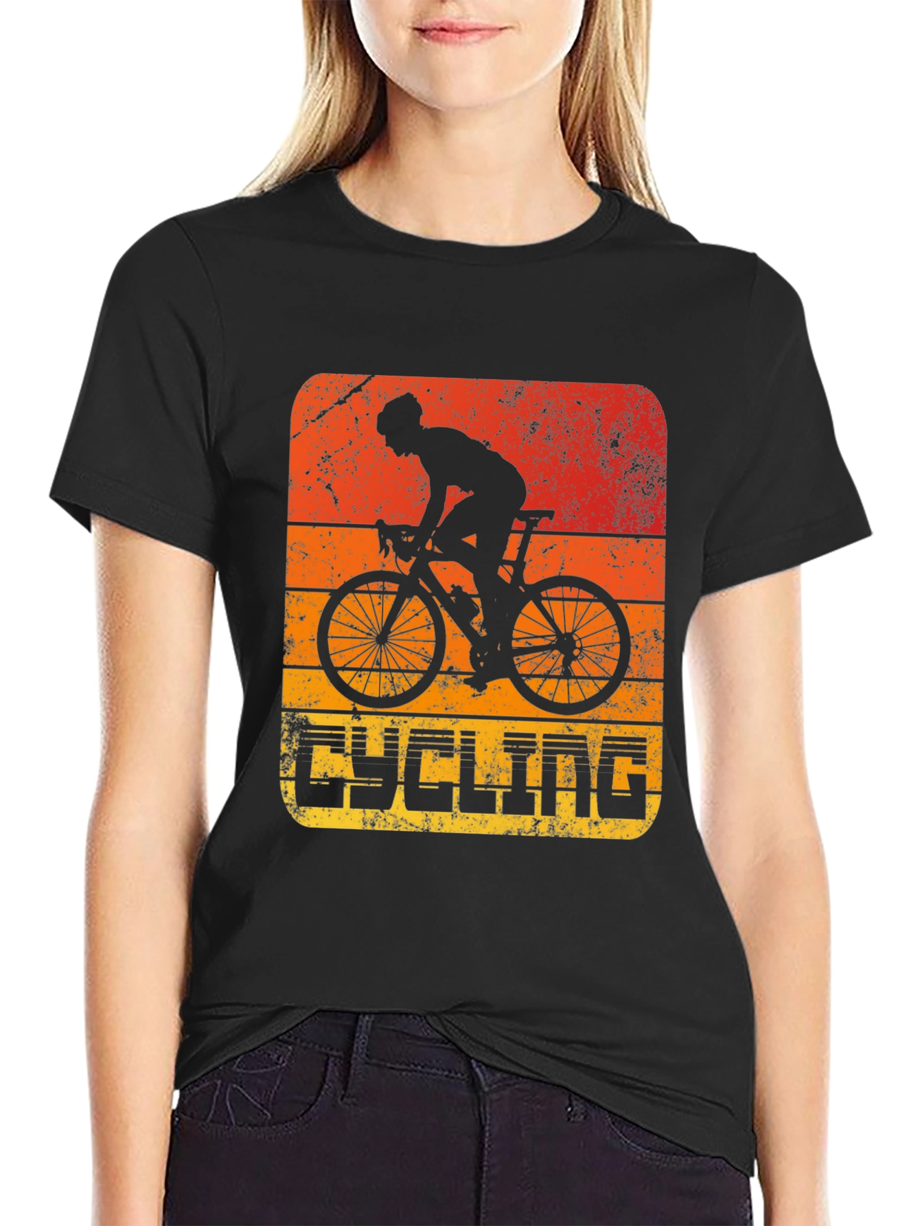 Black Retro Cycling T-Shirt - Stylish Cyclist Graphic Tee view 2