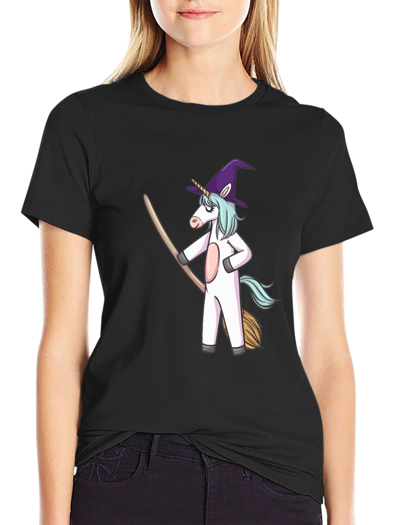 Black Unicorn Witch T-Shirt - Halloween Costume Tee view 2