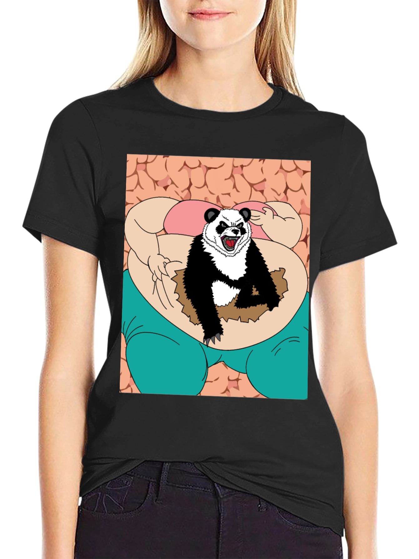 Black Funny Panda T-Shirt view 2