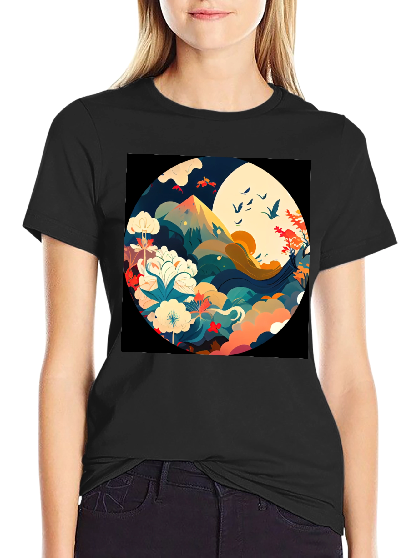 Black Nature Circle Graphic Tee - Stylish Comfort view 2