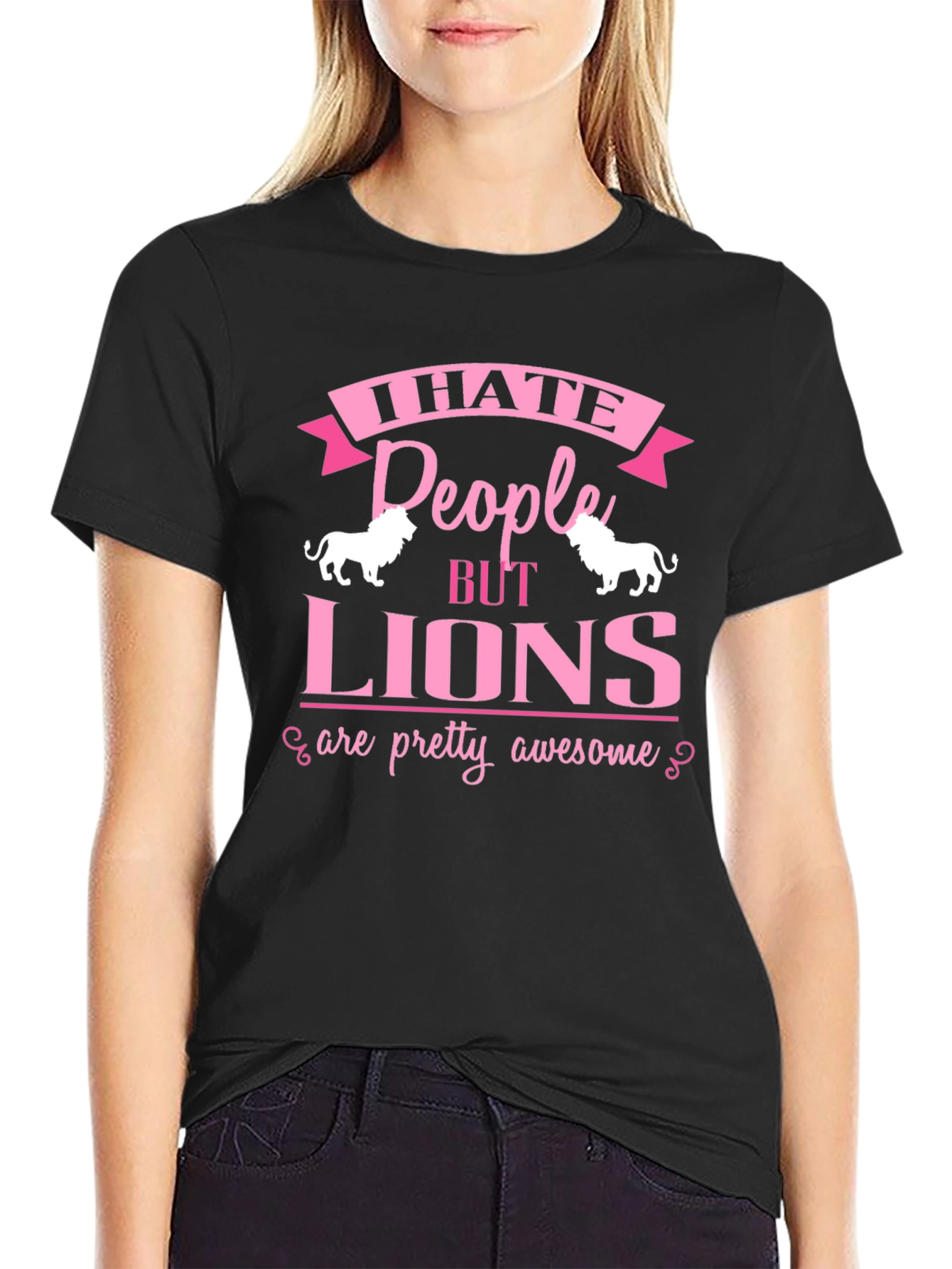Black I Hate People But Lions T-Shirt view 2