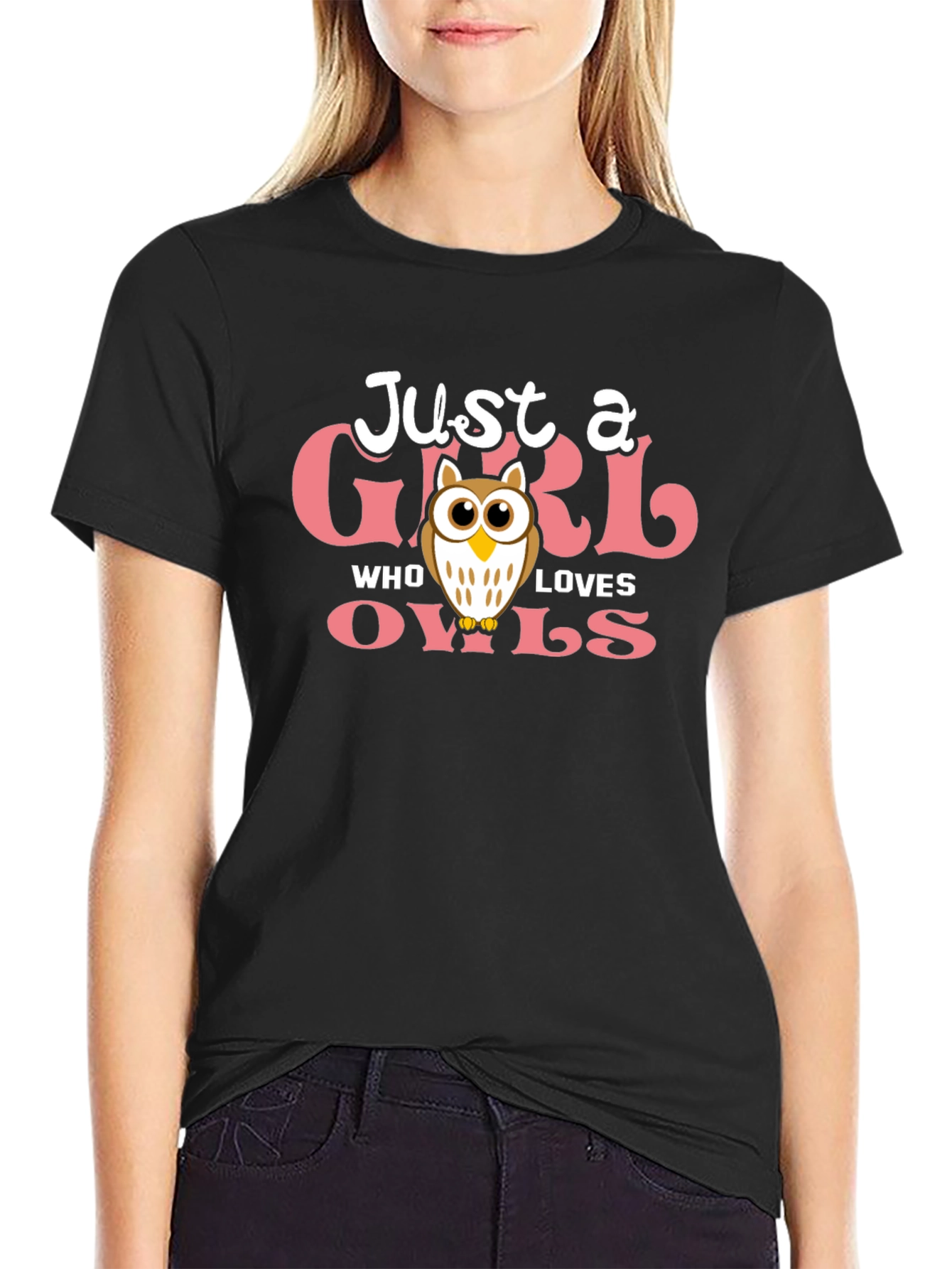 Black Just a Girl Who Loves Owls T-Shirt view 2