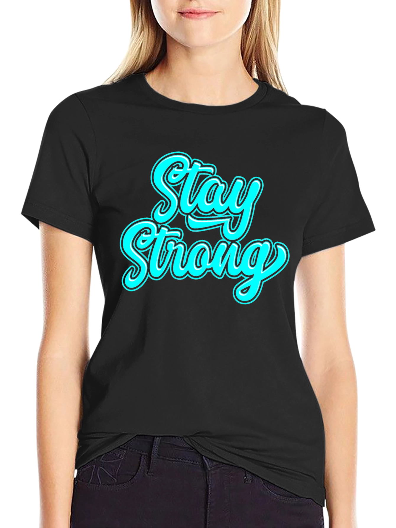 Black Stay Strong Black Graphic T-Shirt view 2
