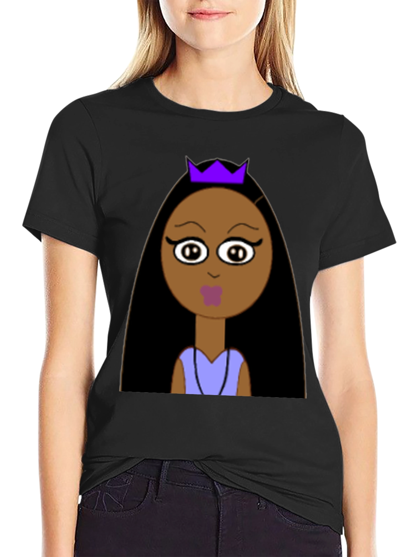 Black Cartoon Princess Graphic Tee - Unisex Black T-Shirt view 2