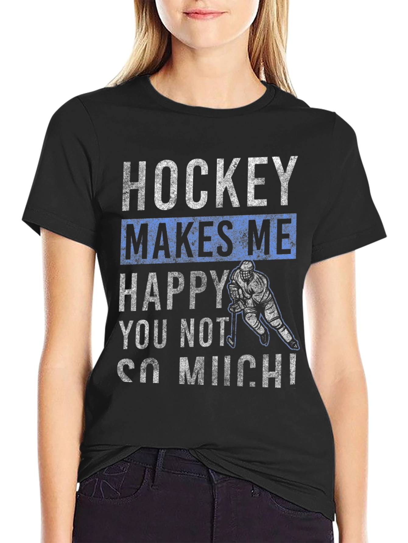 Black Hockey Makes Me Happy T-Shirt view 2