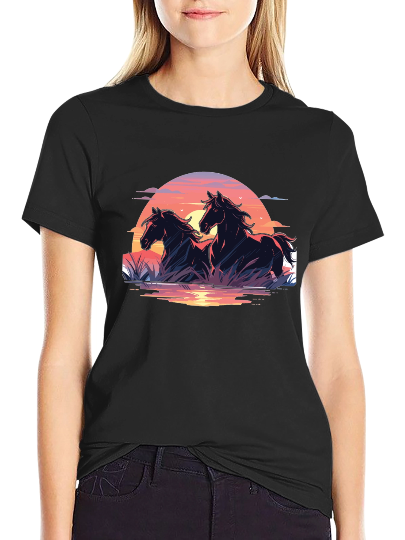 Black Black Horse Sunset Graphic Tee view 2