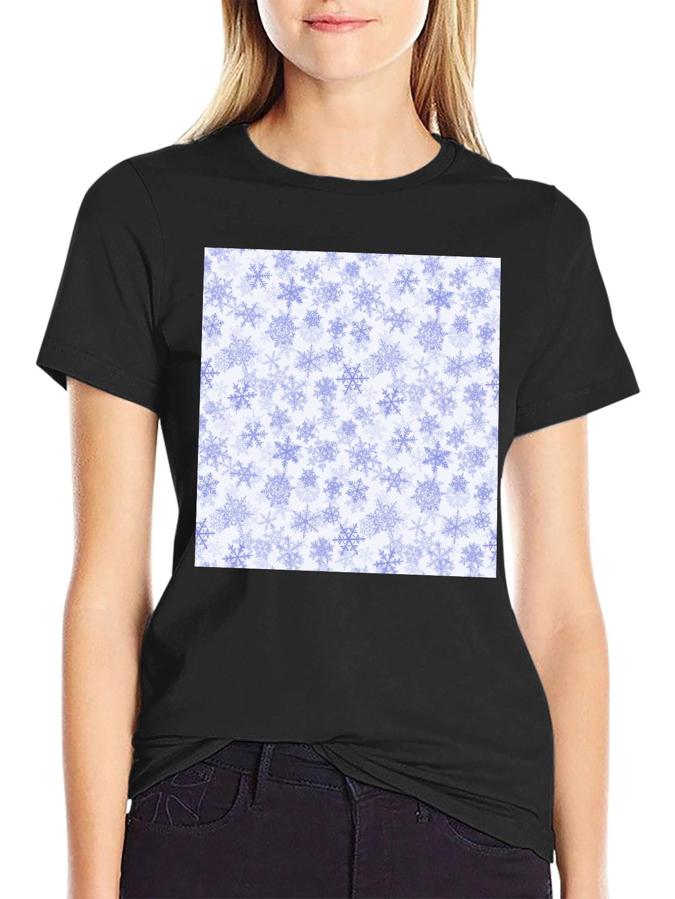Black Snowflake Pattern Tee - Winter Holiday Style! view 2