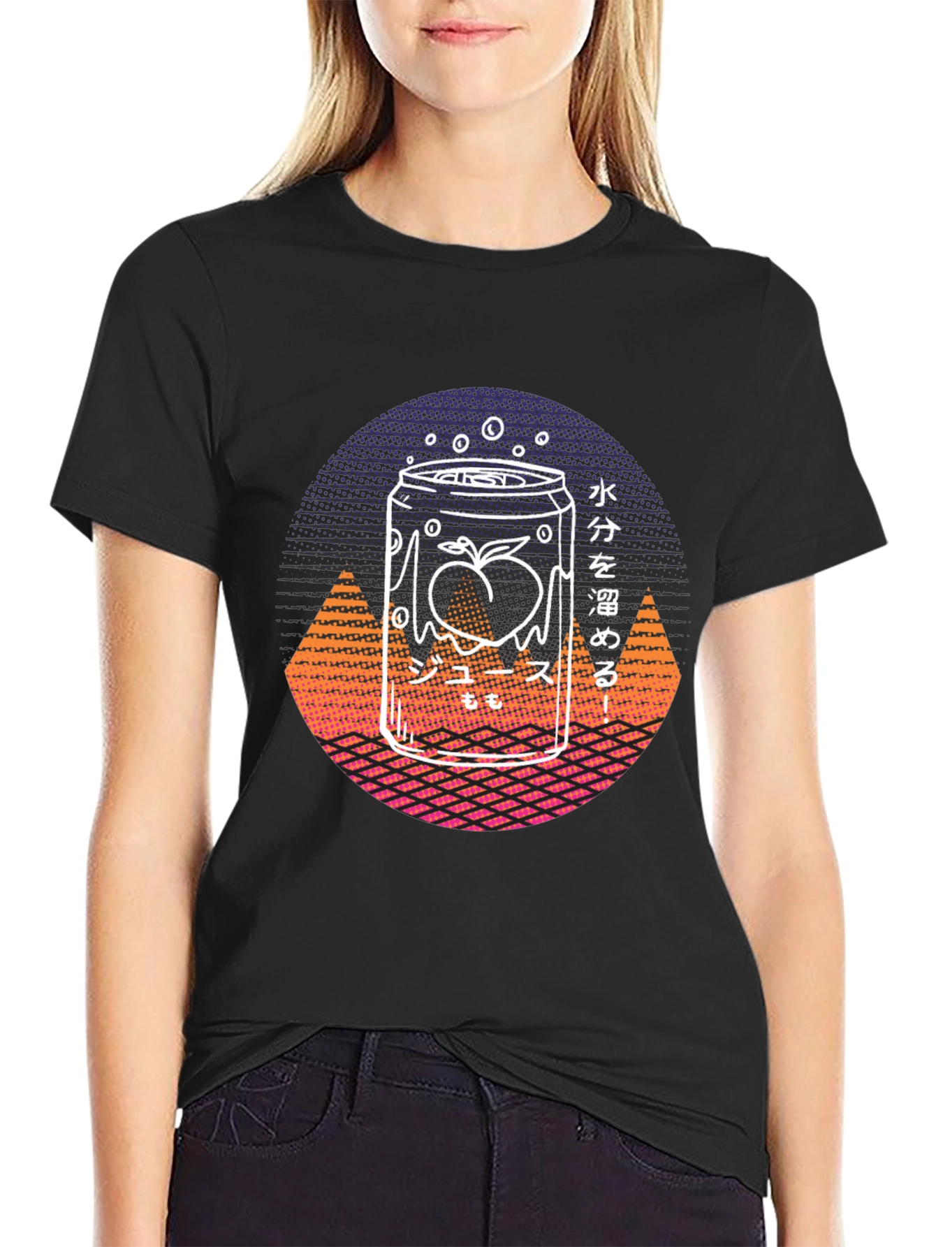 Black Retro Peach Juice T-Shirt view 2