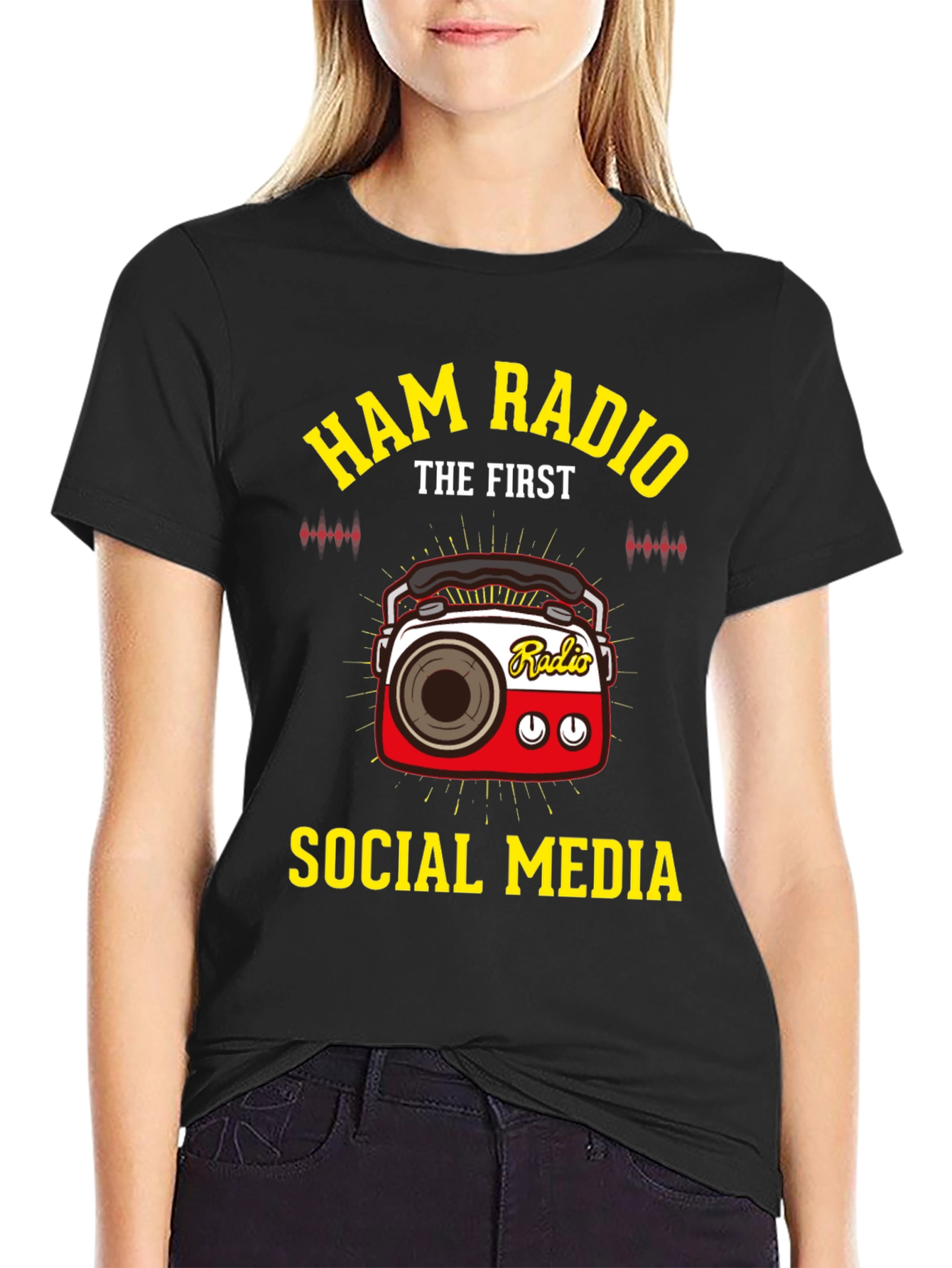 Black Ham Radio The First Social Media T-Shirt view 2