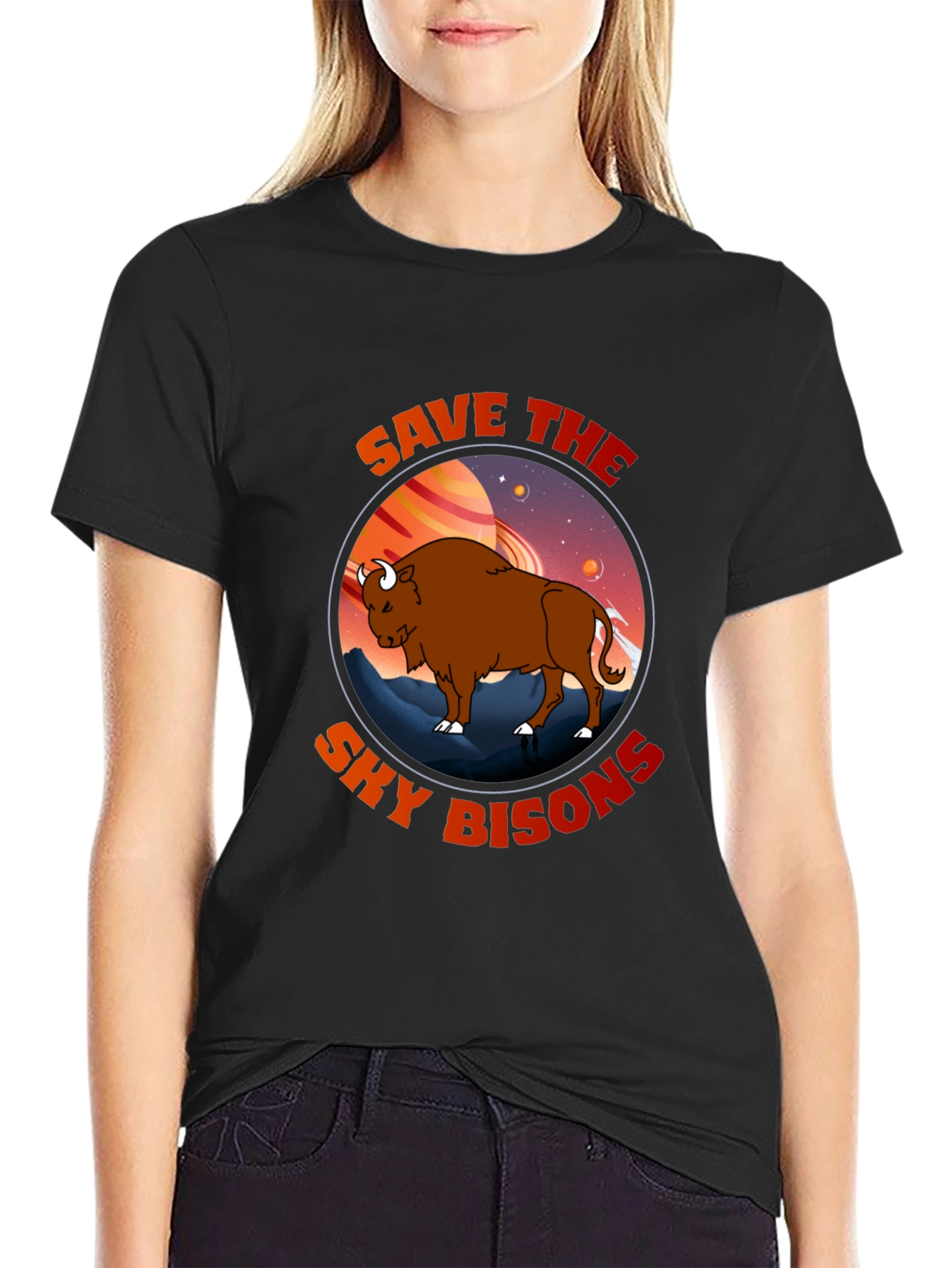 Black Save The Sky Bisons Graphic T-Shirt view 2