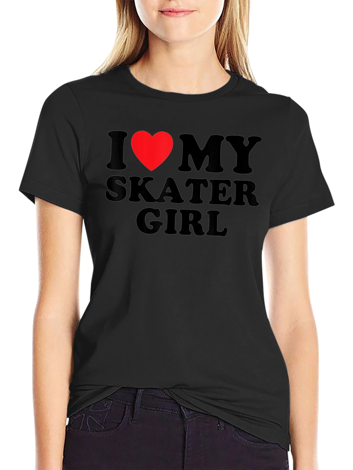 Black I Heart My Skater Girl T-Shirt - Black Cotton Tee view 2
