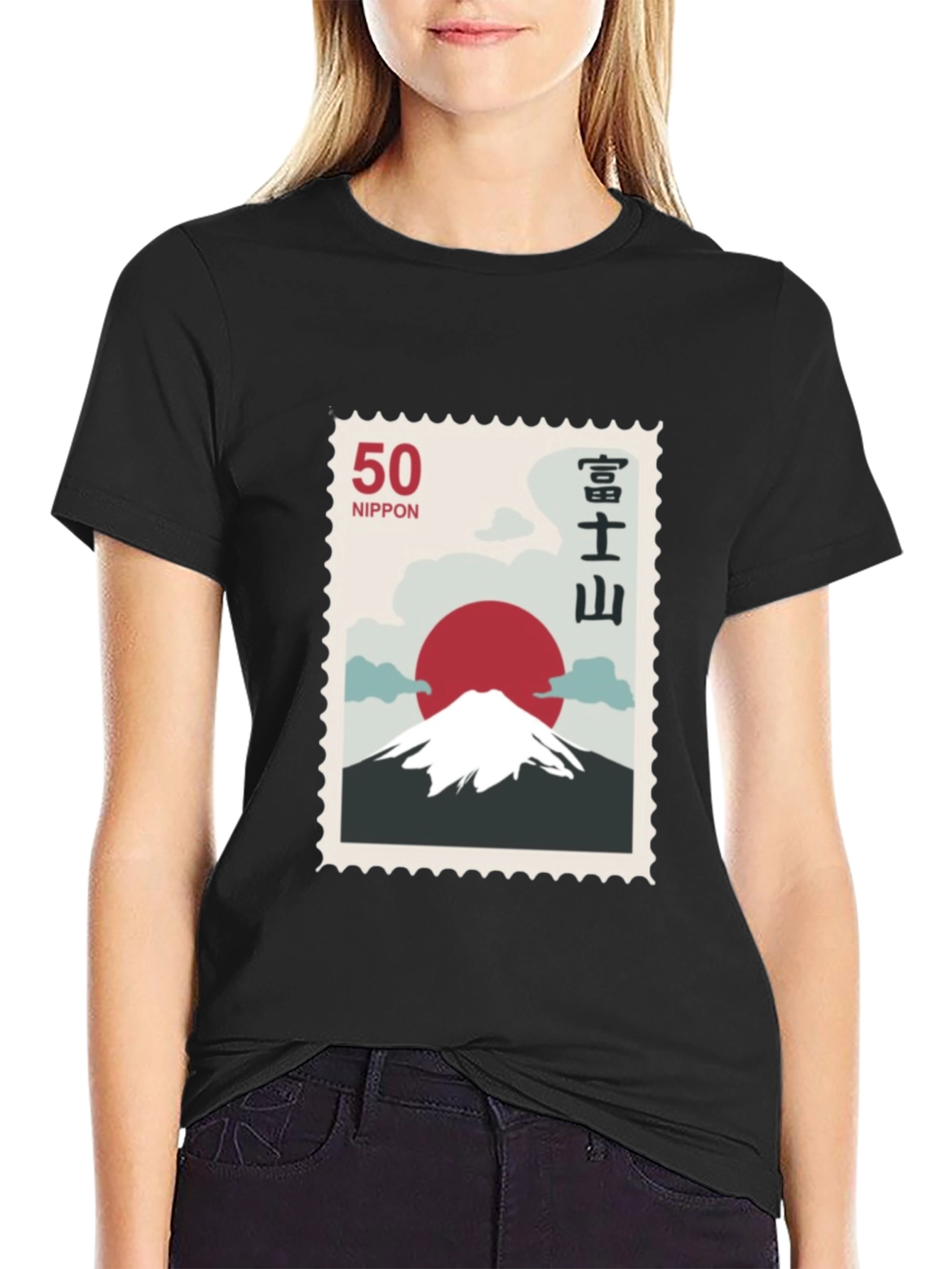 Black Japanese Mount Fuji Stamp T-Shirt view 2