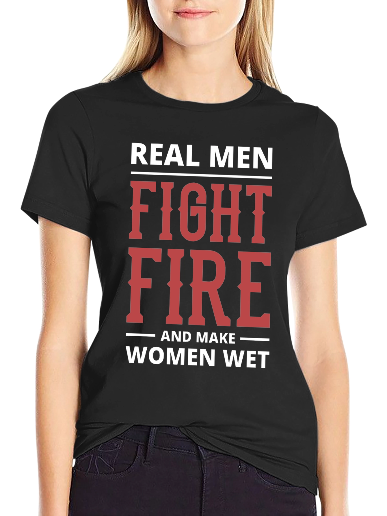 Black Real Men Fight Fire T-Shirt view 2