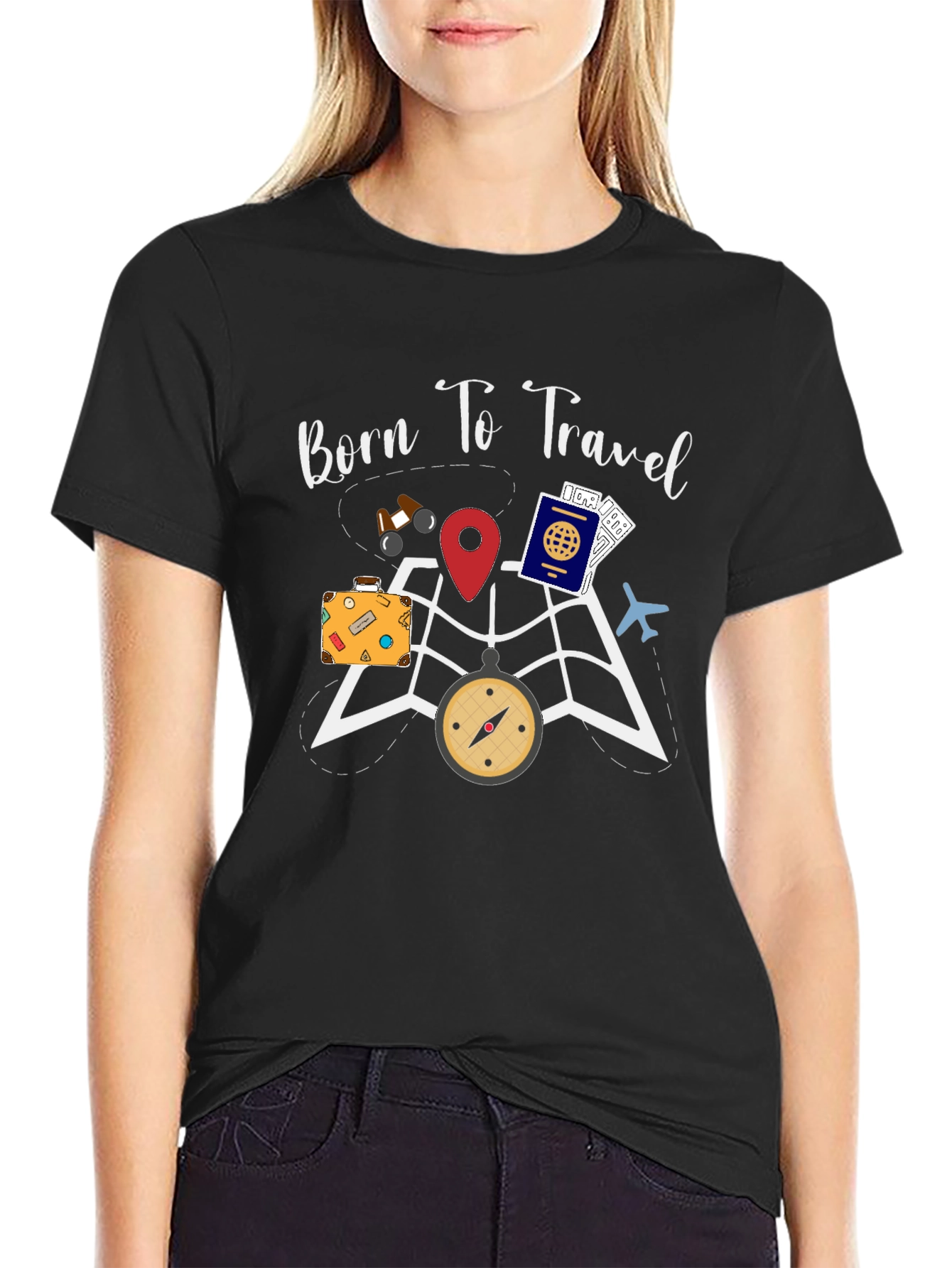Black Born To Travel T-Shirt - Adventure Awaits! view 2