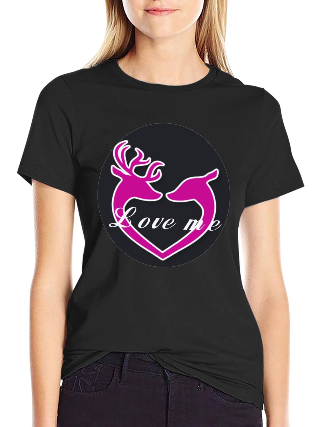 Black Love Me Deer Heart Graphic T-Shirt view 2