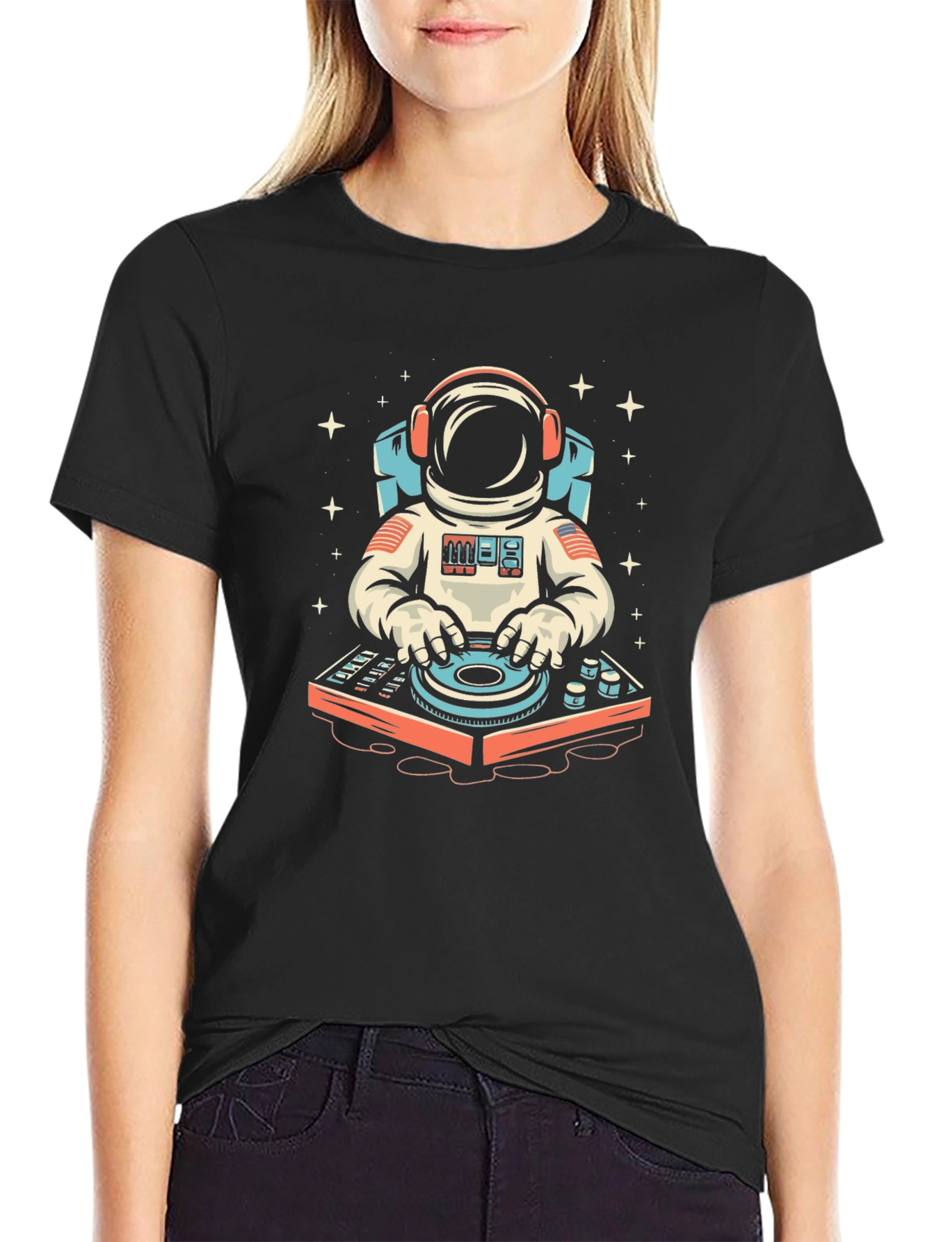 Black Astronaut DJ Graphic Tee - Space Music Lover T-Shirt view 2