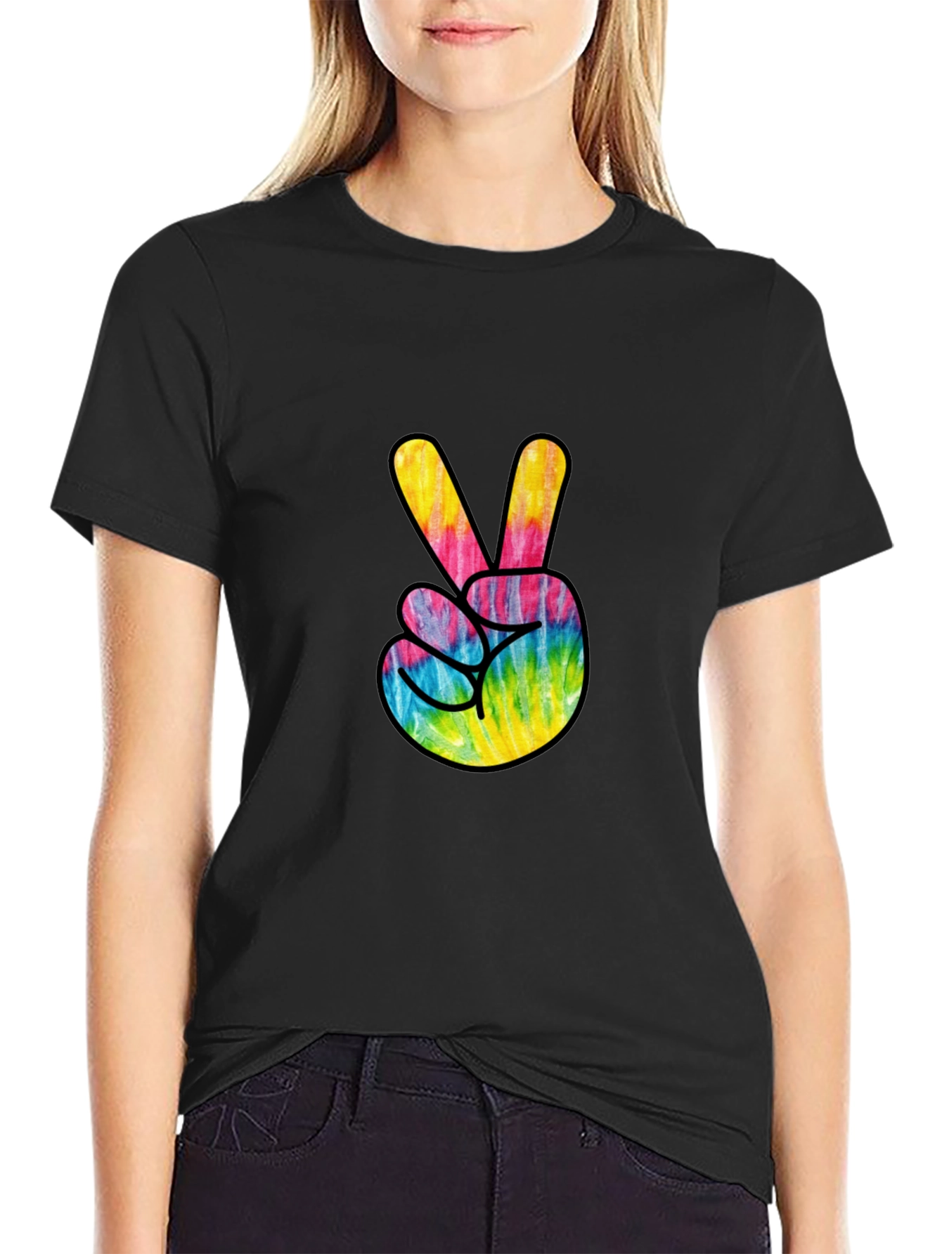 Black Tie Dye Peace Sign Graphic Tee - Casual Comfort view 2