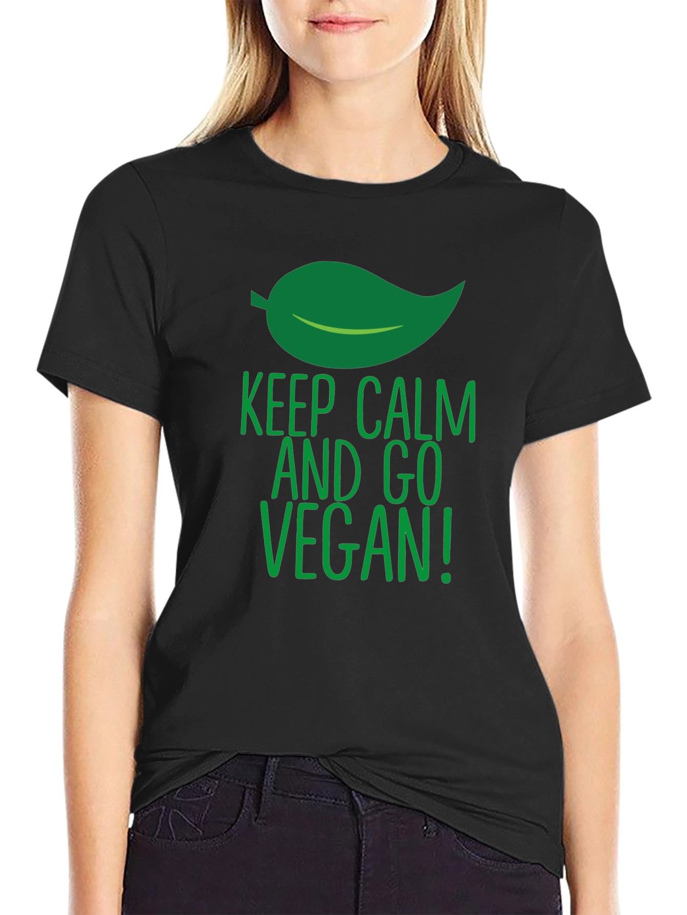 Black Keep Calm and Go Vegan T-Shirt - Black, Short Sleeve view 2
