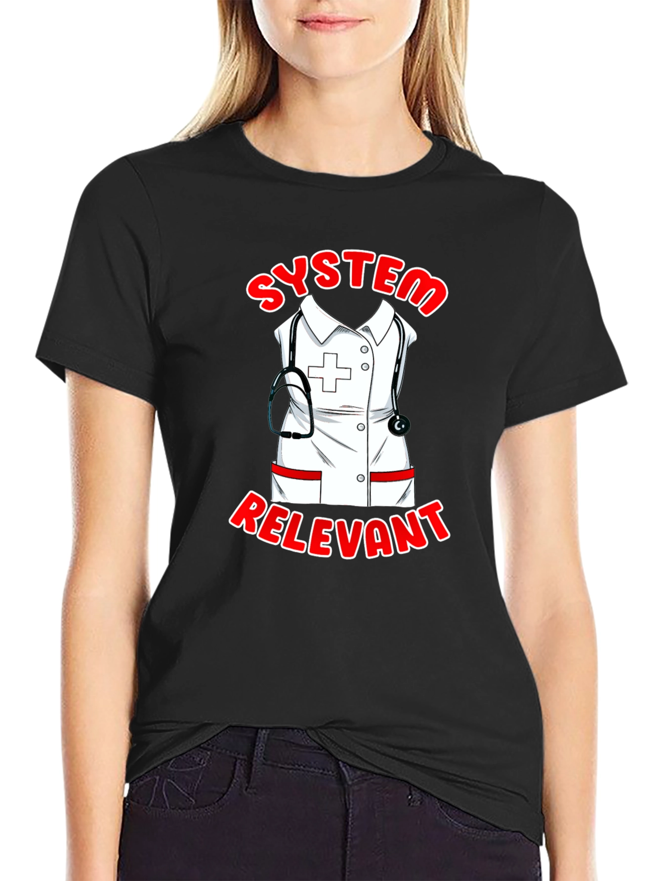 Black System Relevant Nurse T-Shirt - Black Cotton Tee view 2