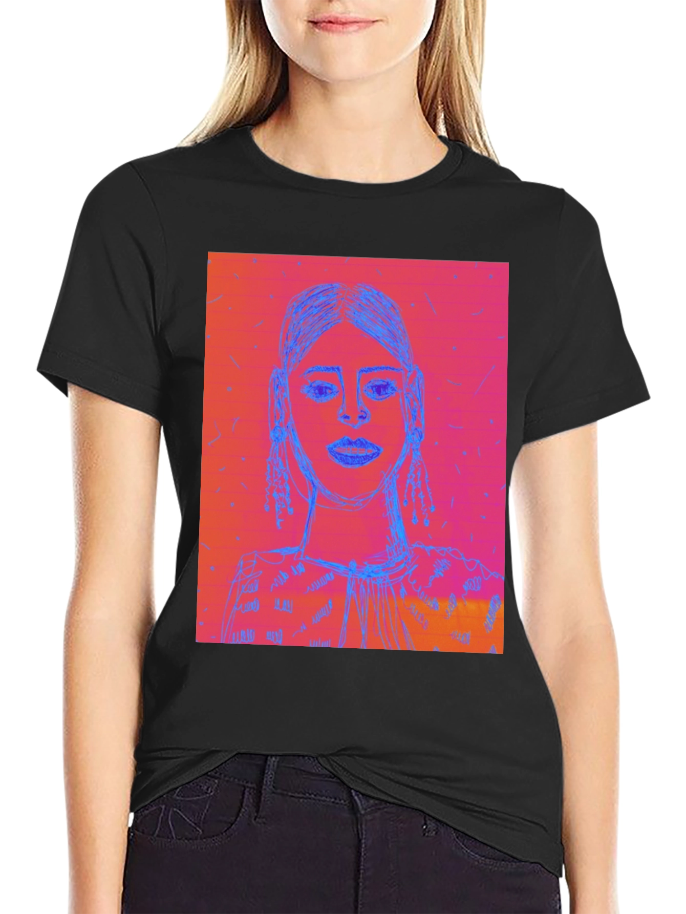 Black Abstract Portrait Graphic Tee - Modern Streetwear Style view 2