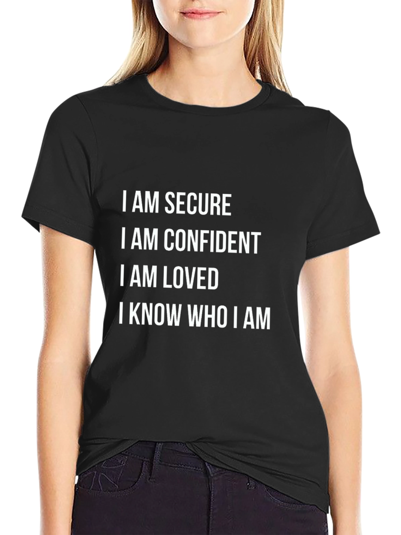 Black Affirmation Tee: I Am Secure, Confident, Loved T-Shirt view 2