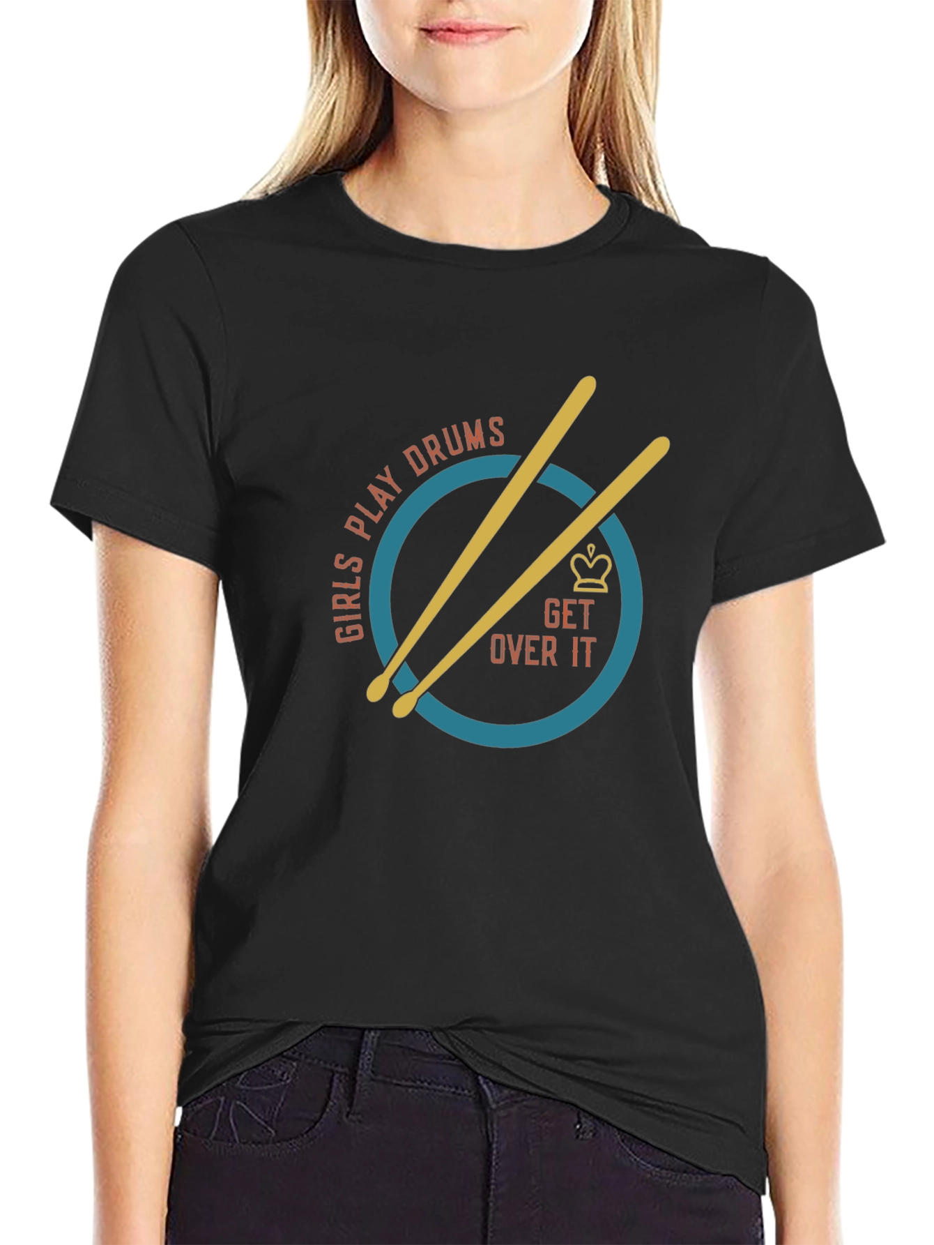 Black Girls Play Drums T-Shirt - Get Over It Tee view 2