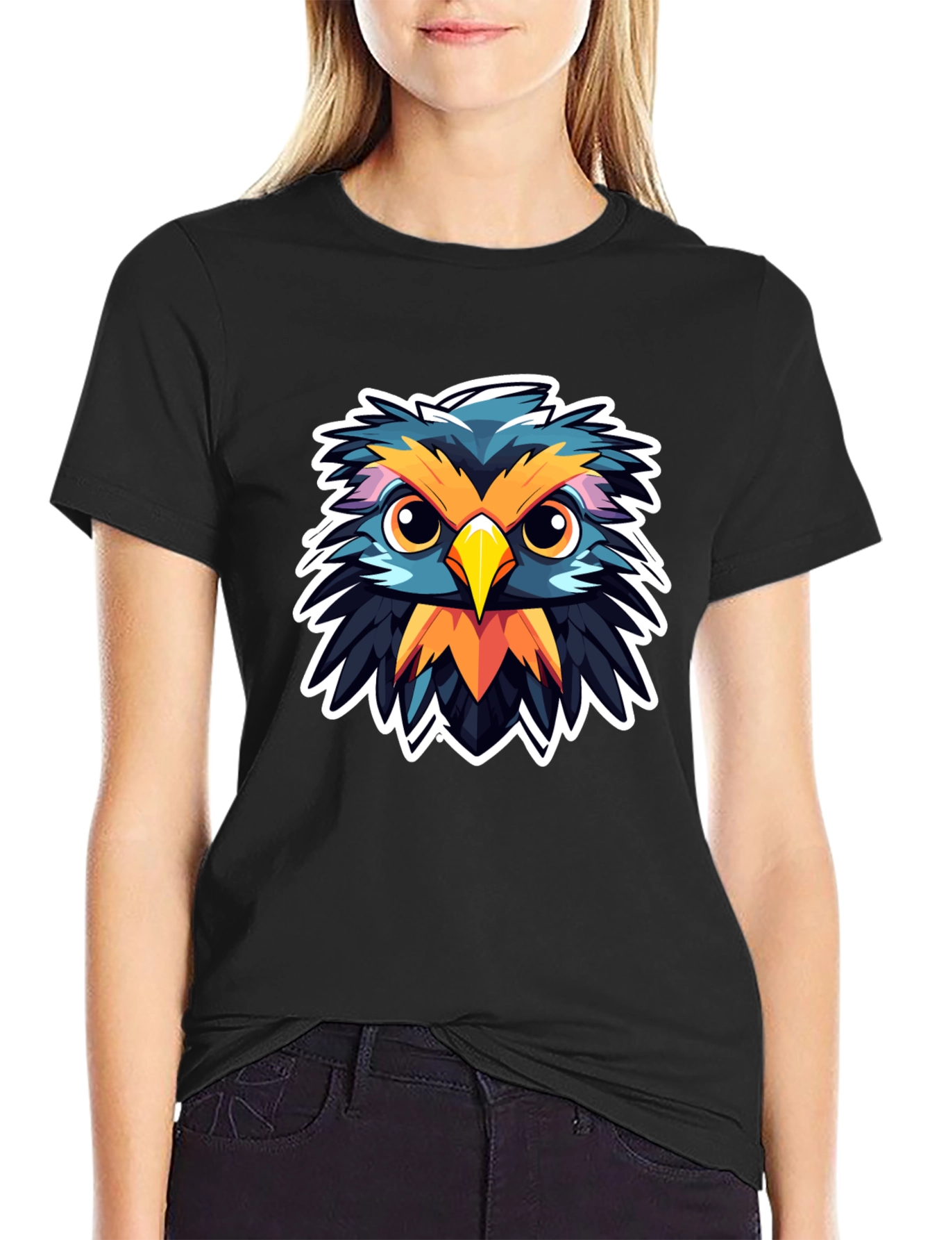 Black Owl Graphic Print Black T-Shirt view 2