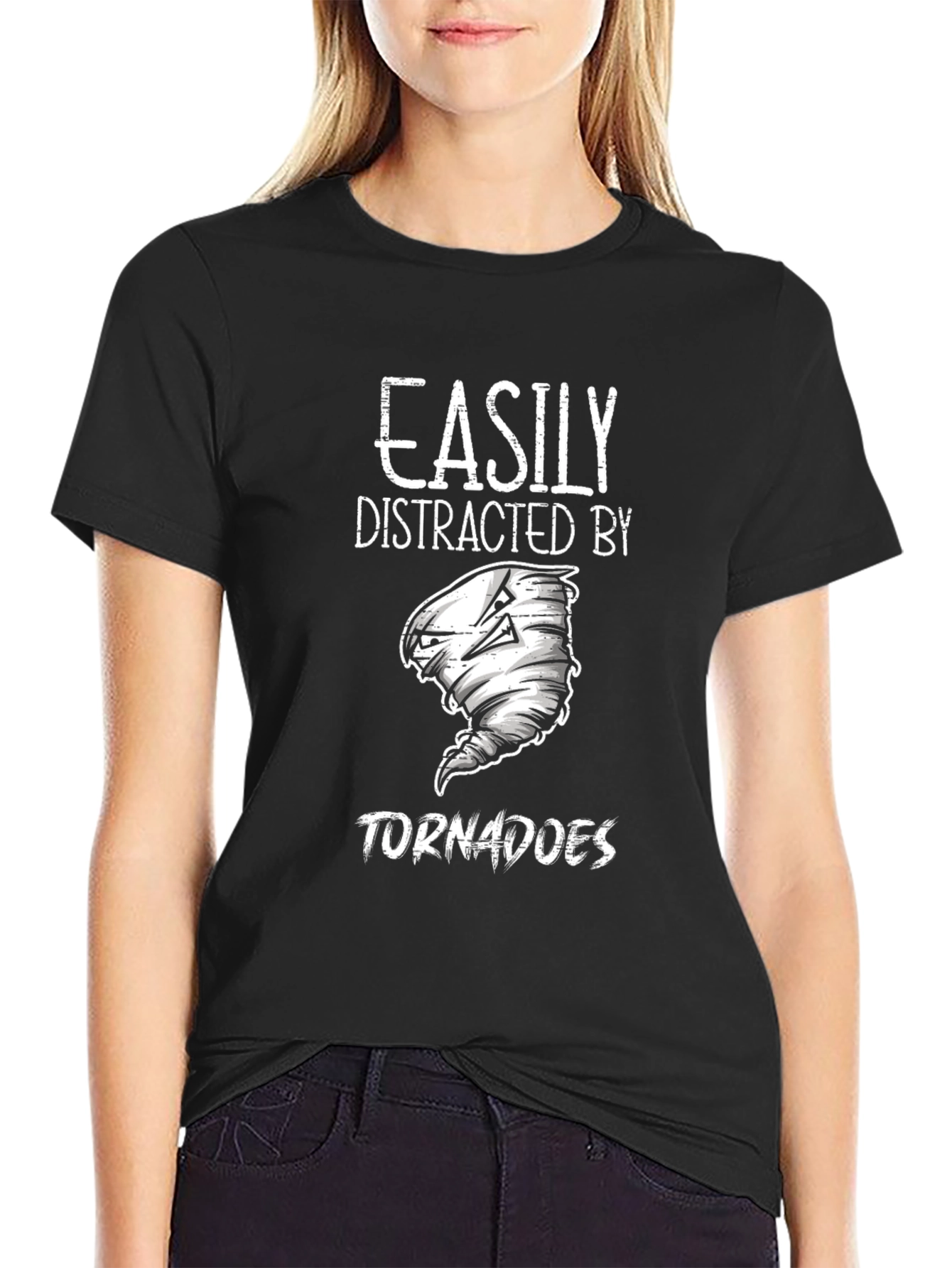 Black Easily Distracted by Tornadoes T-Shirt view 2