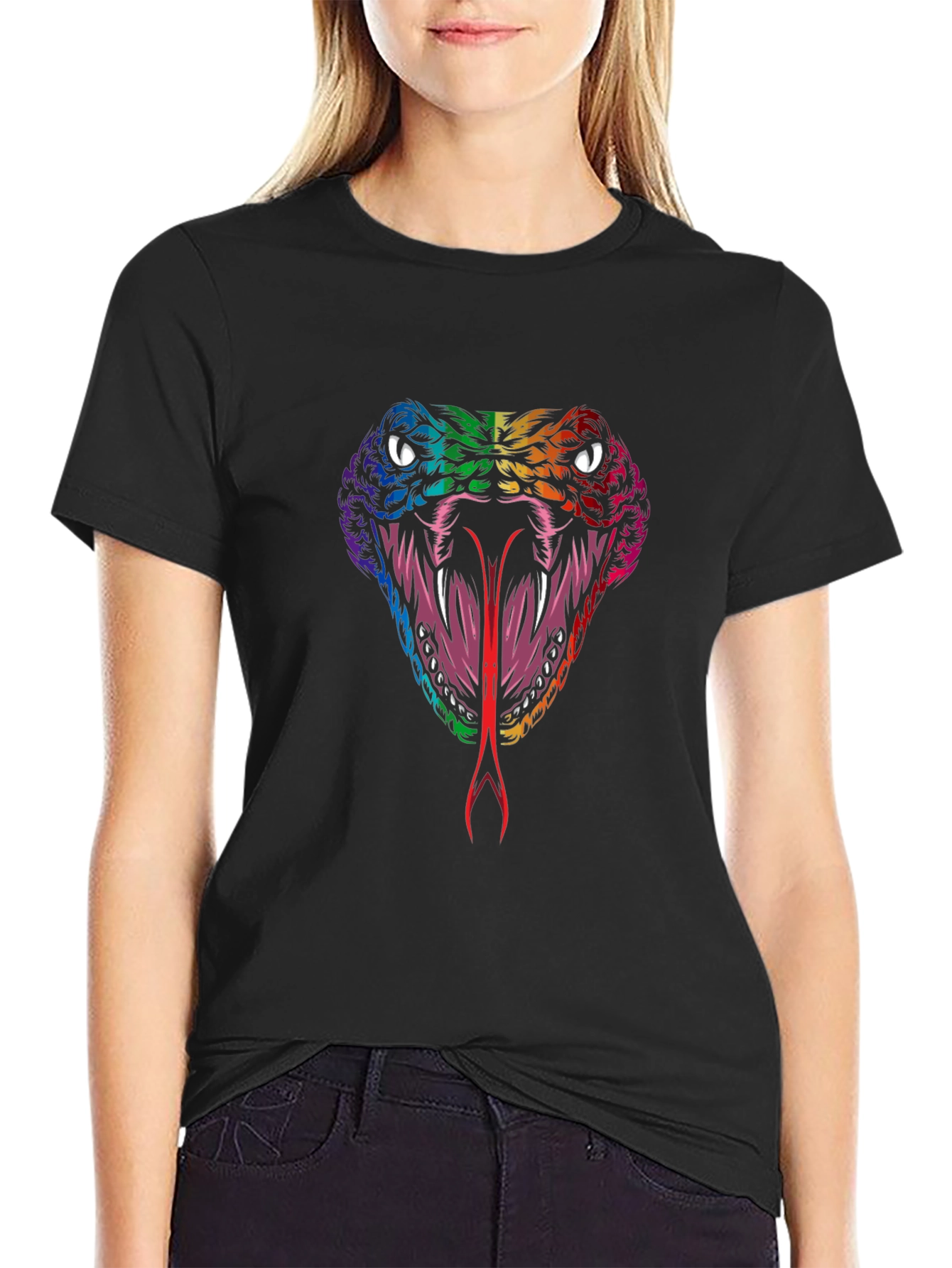 Black Rainbow Snake Graphic Tee - Stylish Men's Black T-Shirt view 2