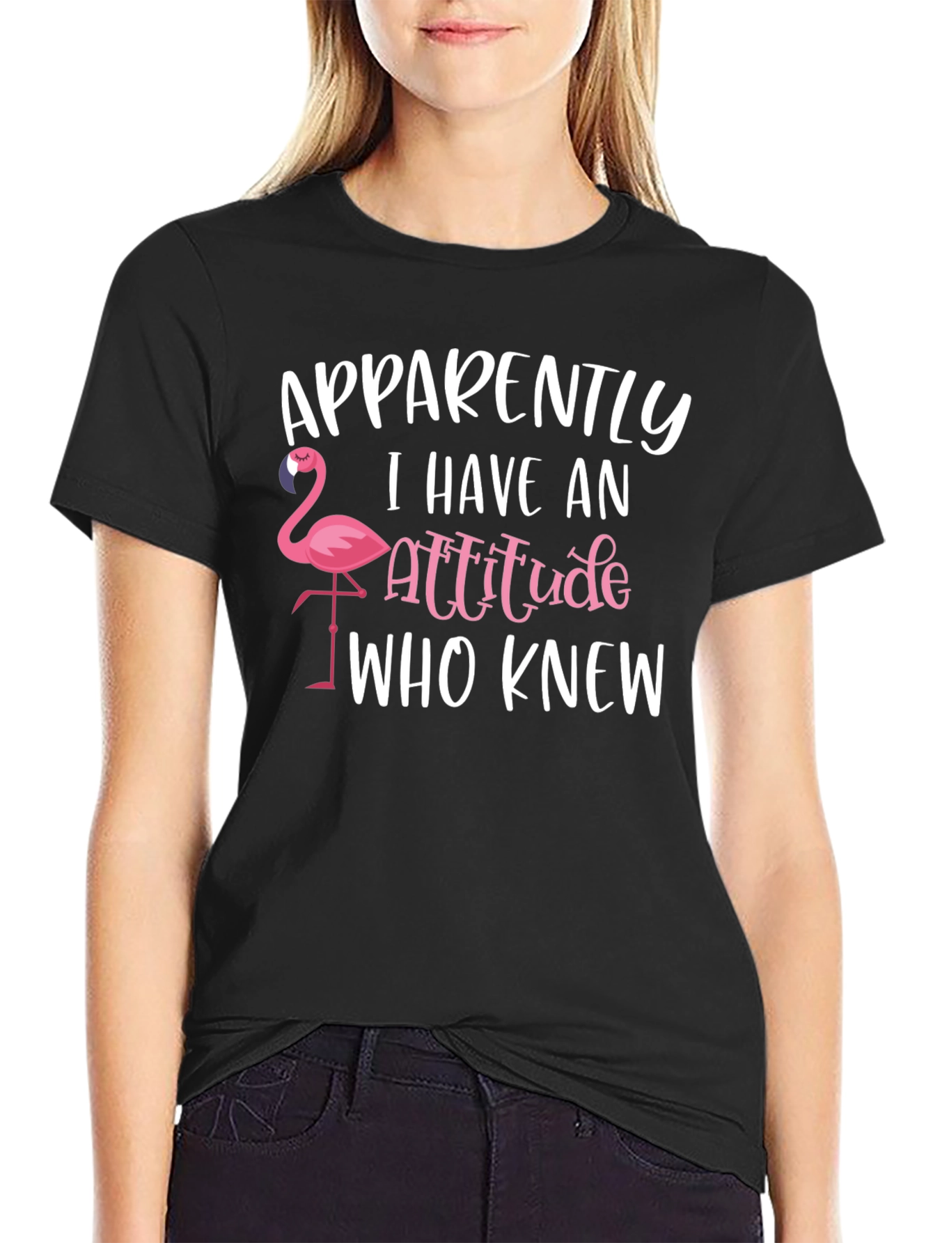 Black Funny Flamingo Attitude T-Shirt view 2
