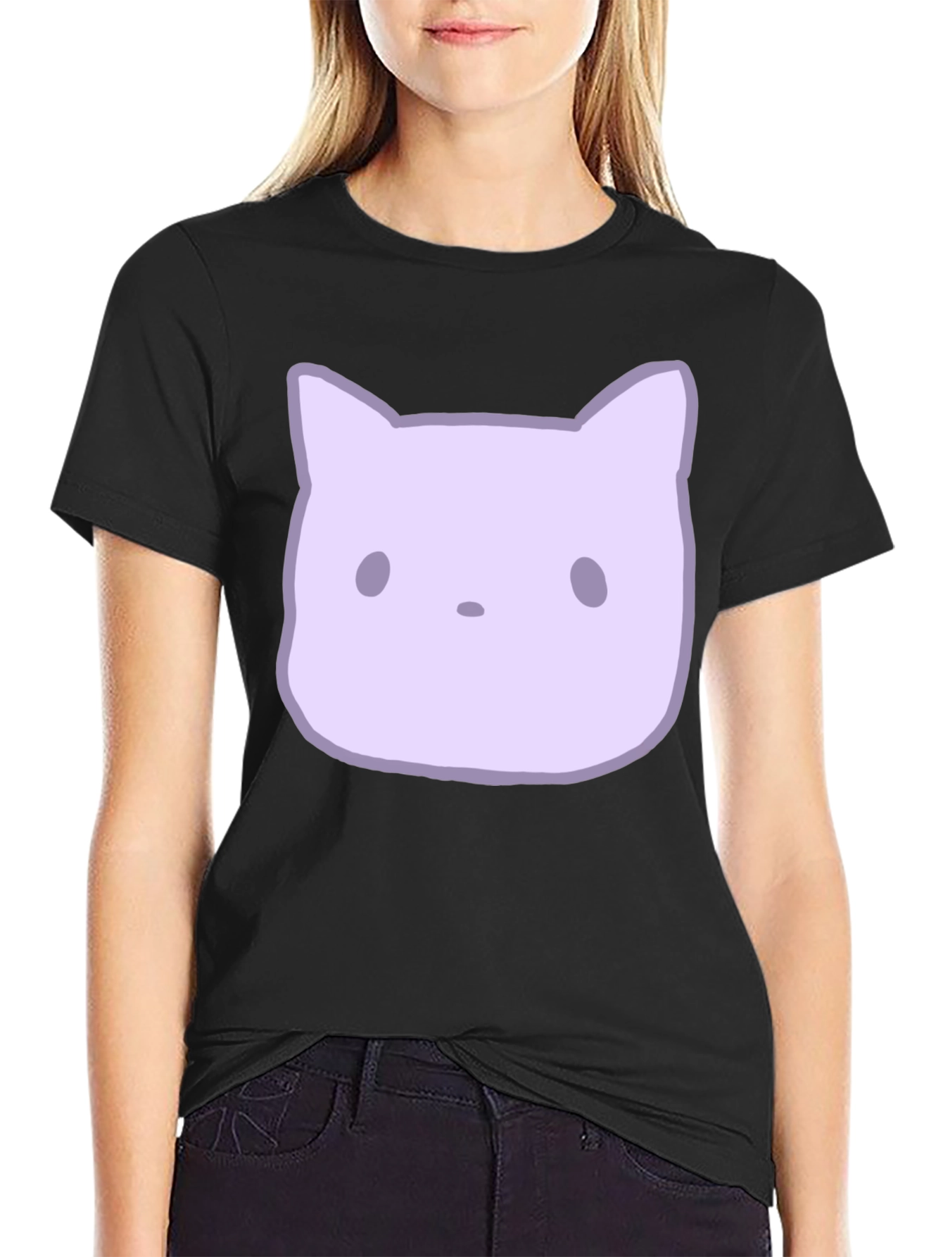Black Cute Cartoon Cat Graphic Tee view 2