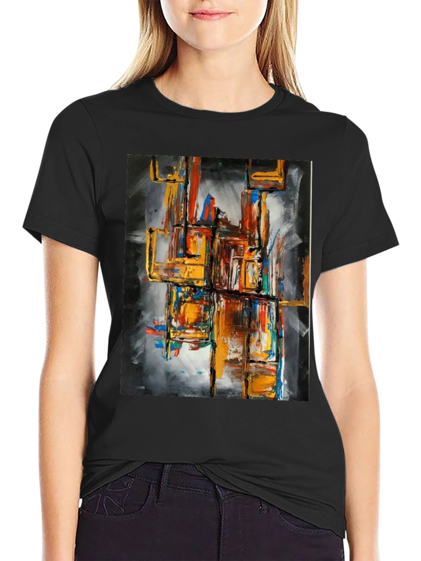 Black Abstract Art Men's Graphic Tee - Black view 2