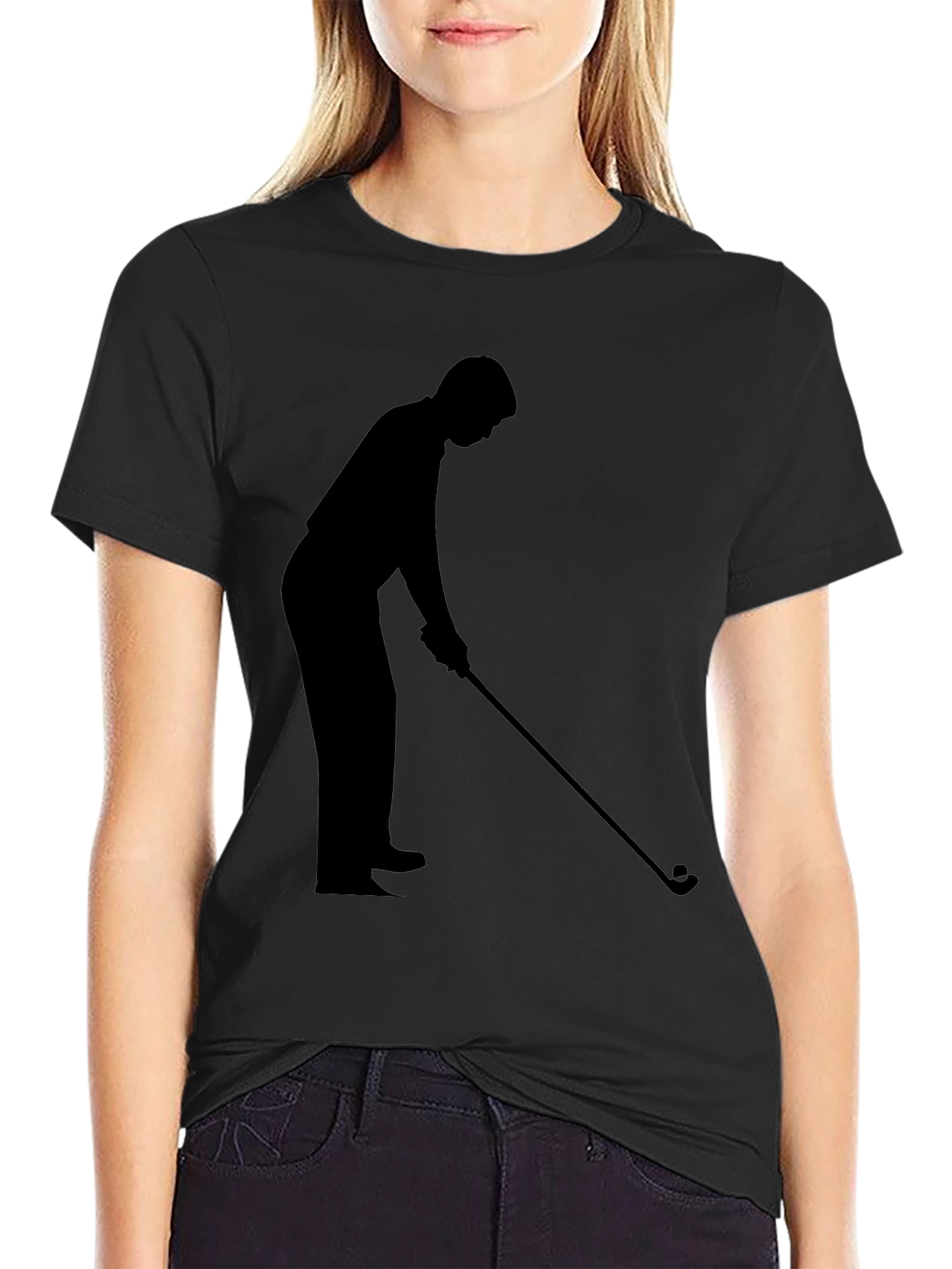 Black Golfer Silhouette Black T-Shirt view 2