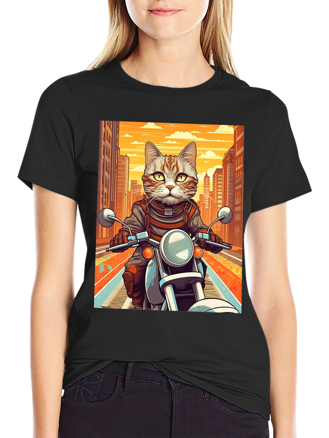Black Cat on Motorcycle Graphic Tee view 2