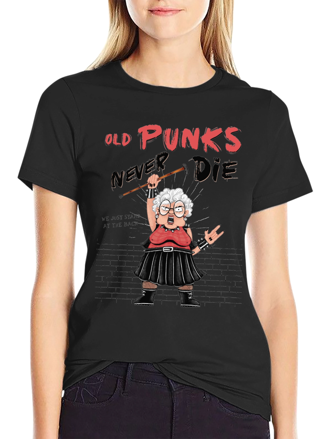 Black Old Punks Never Die Graphic T-Shirt view 2