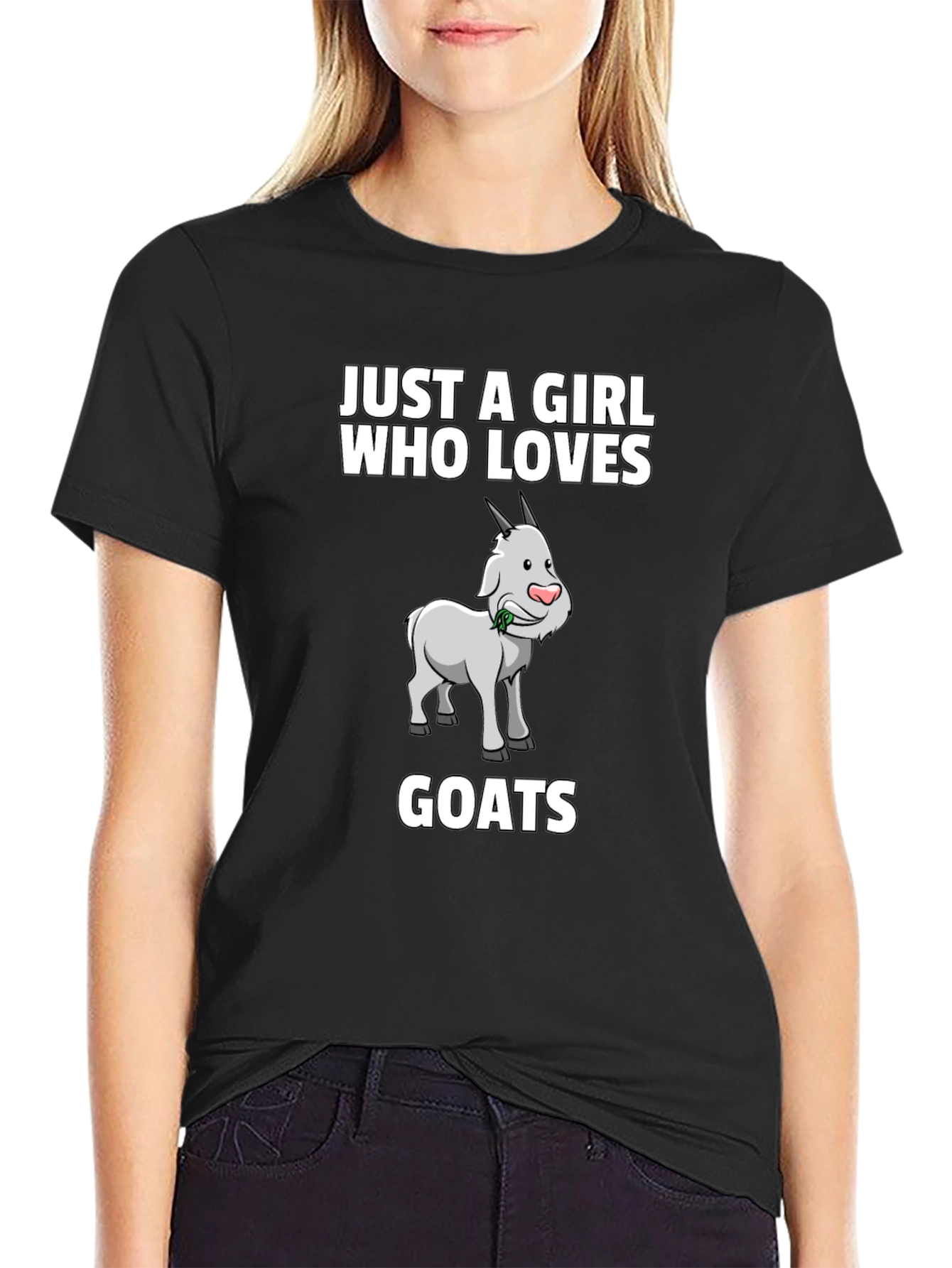Black Just A Girl Who Loves Goats T-Shirt view 2