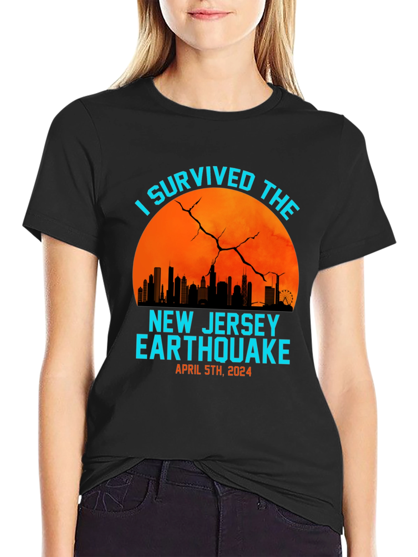 Black I Survived The New Jersey Earthquake 2024 T-Shirt view 2