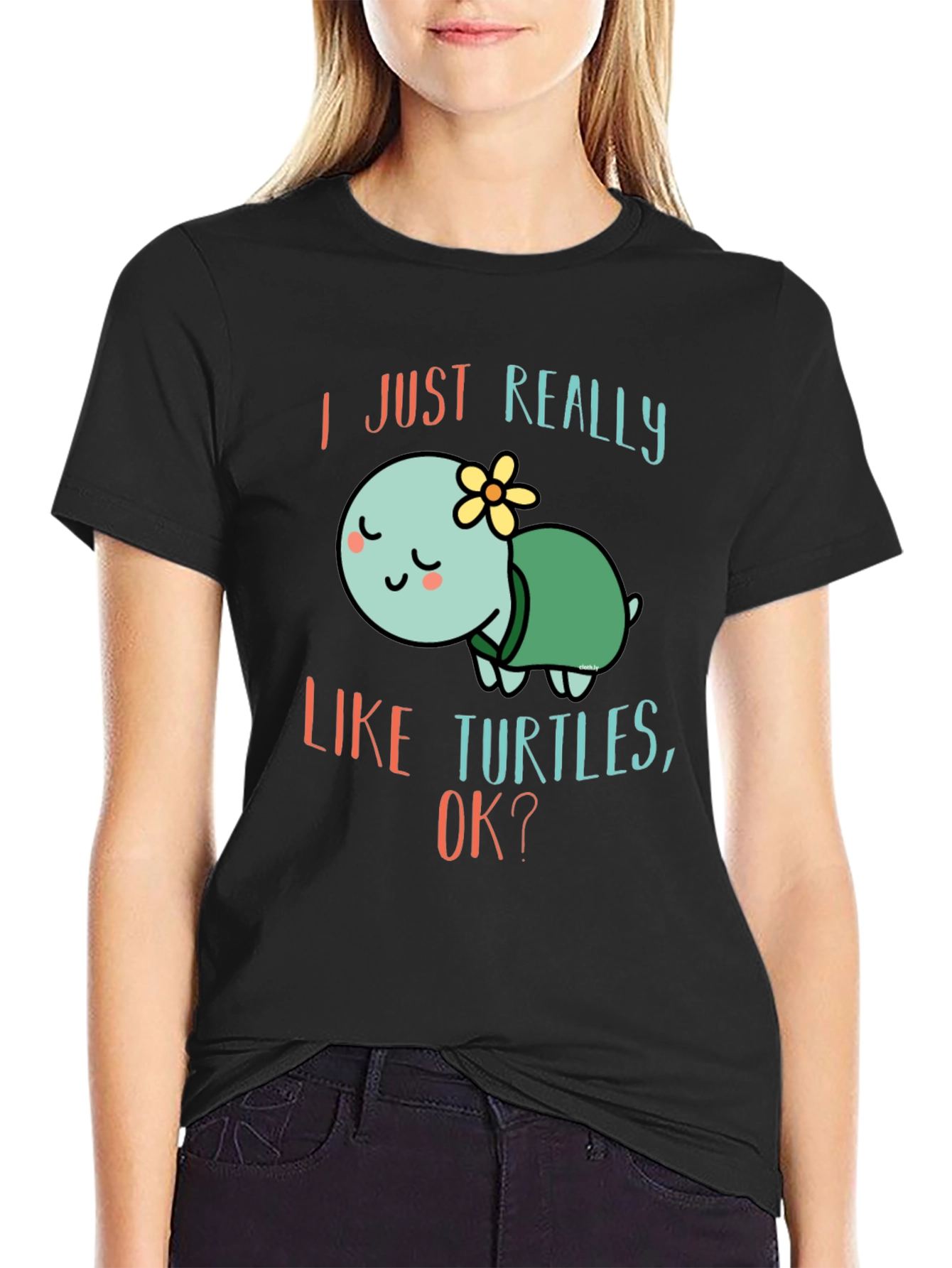 Black I Just Really Like Turtles T-Shirt Cute Cartoon Tee view 2