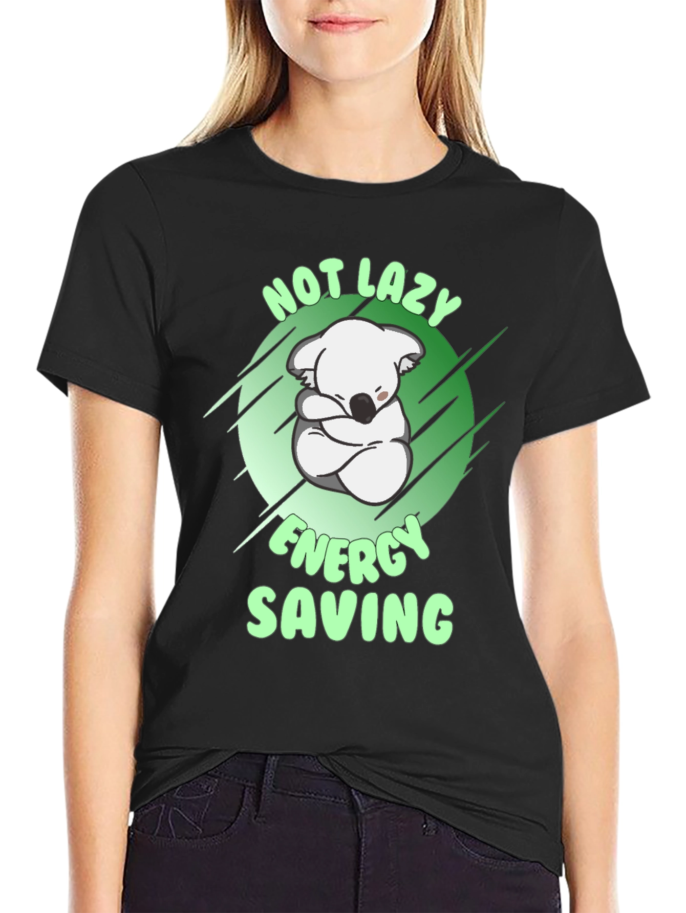 Black Not Lazy Energy Saving Koala T-Shirt view 2