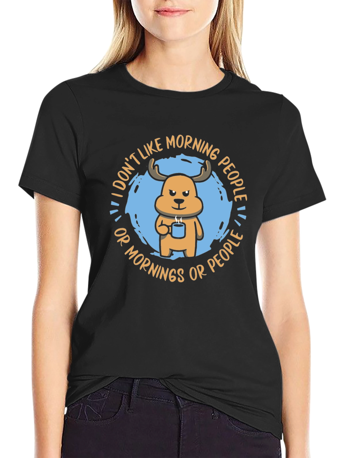 Black Funny I Don't Like Morning People Graphic T-Shirt view 2