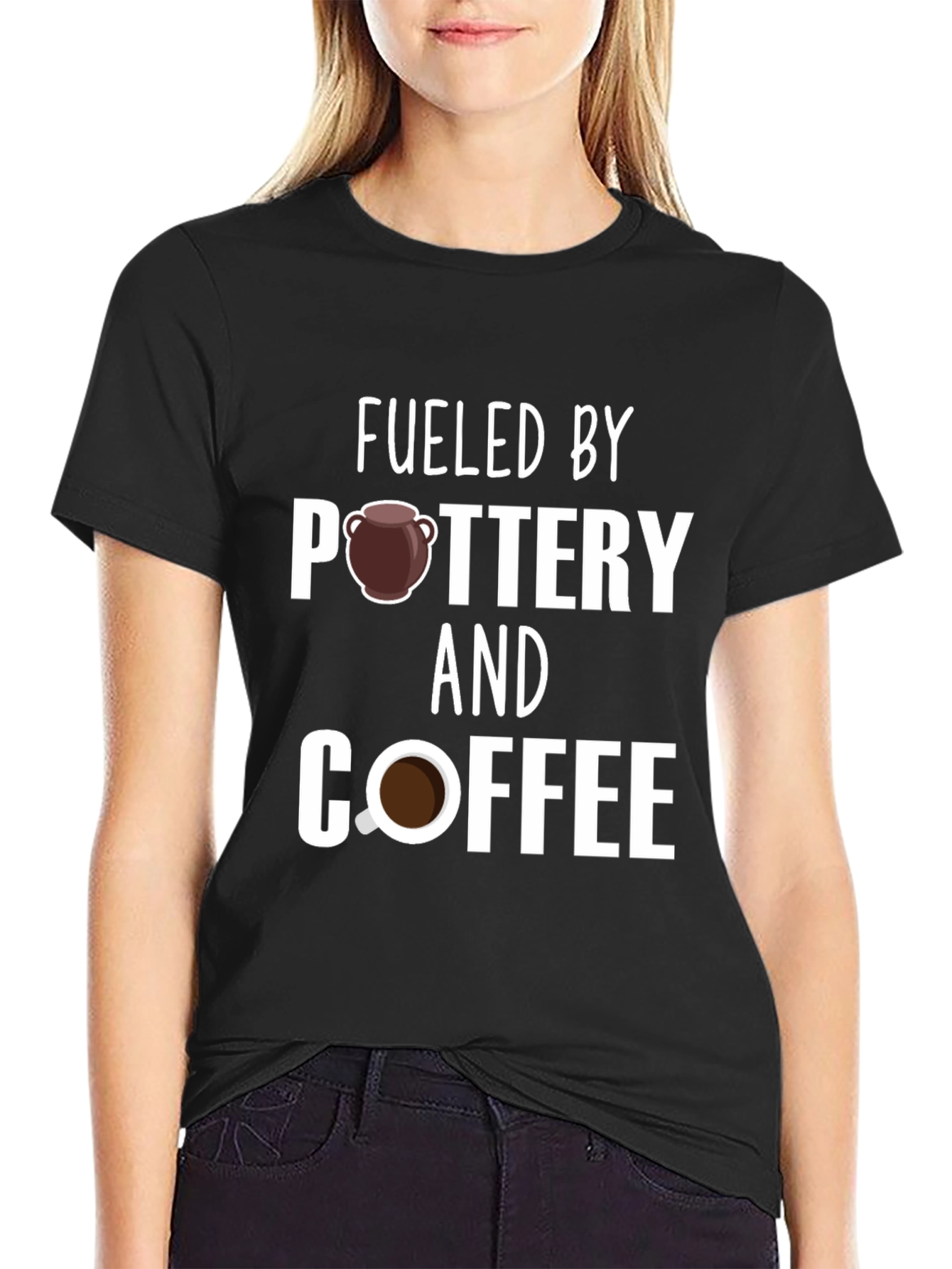 Black Fueled by Pottery and Coffee T-Shirt view 2