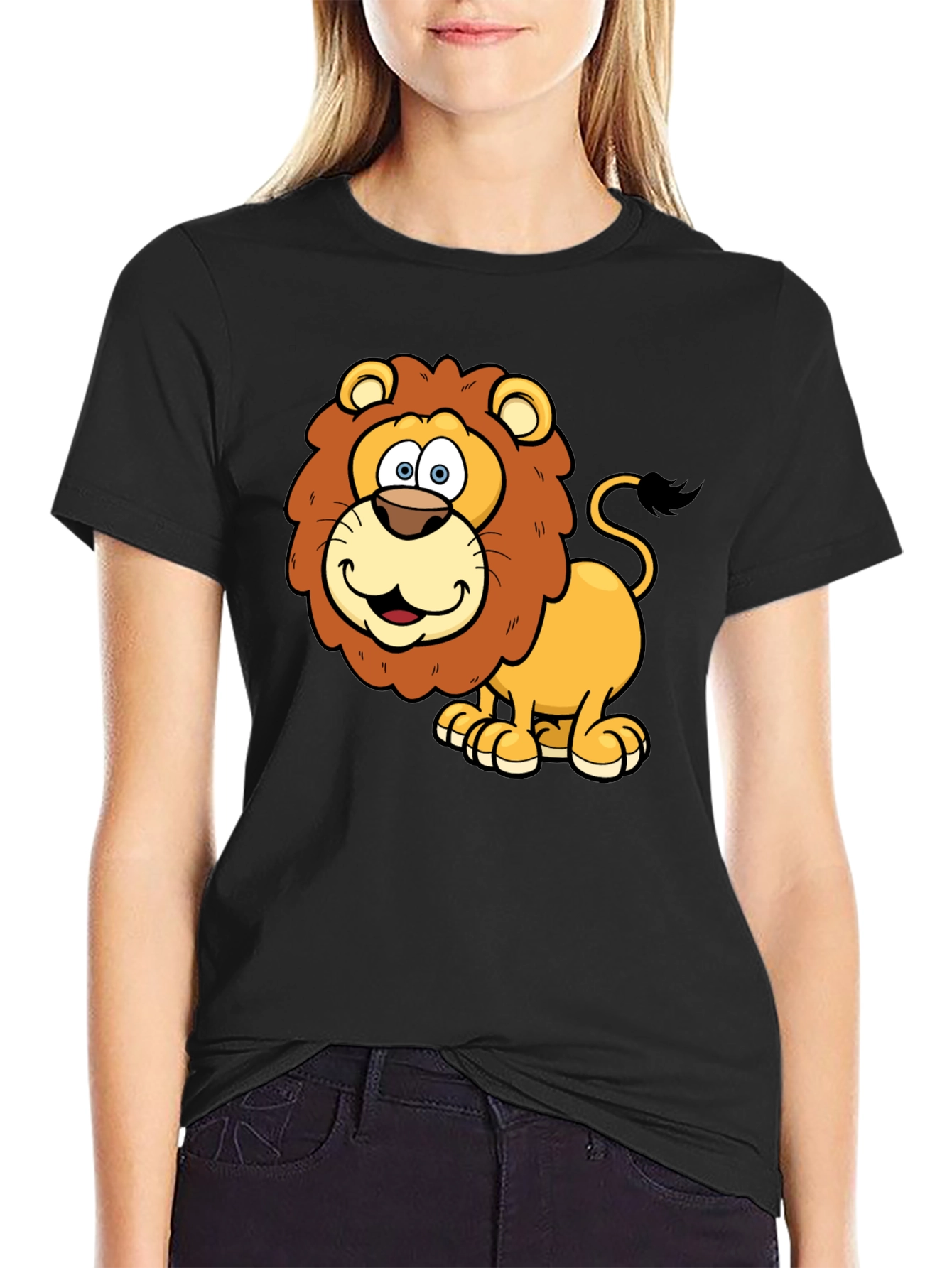 Black Lion Cartoon Graphic T-Shirt view 2